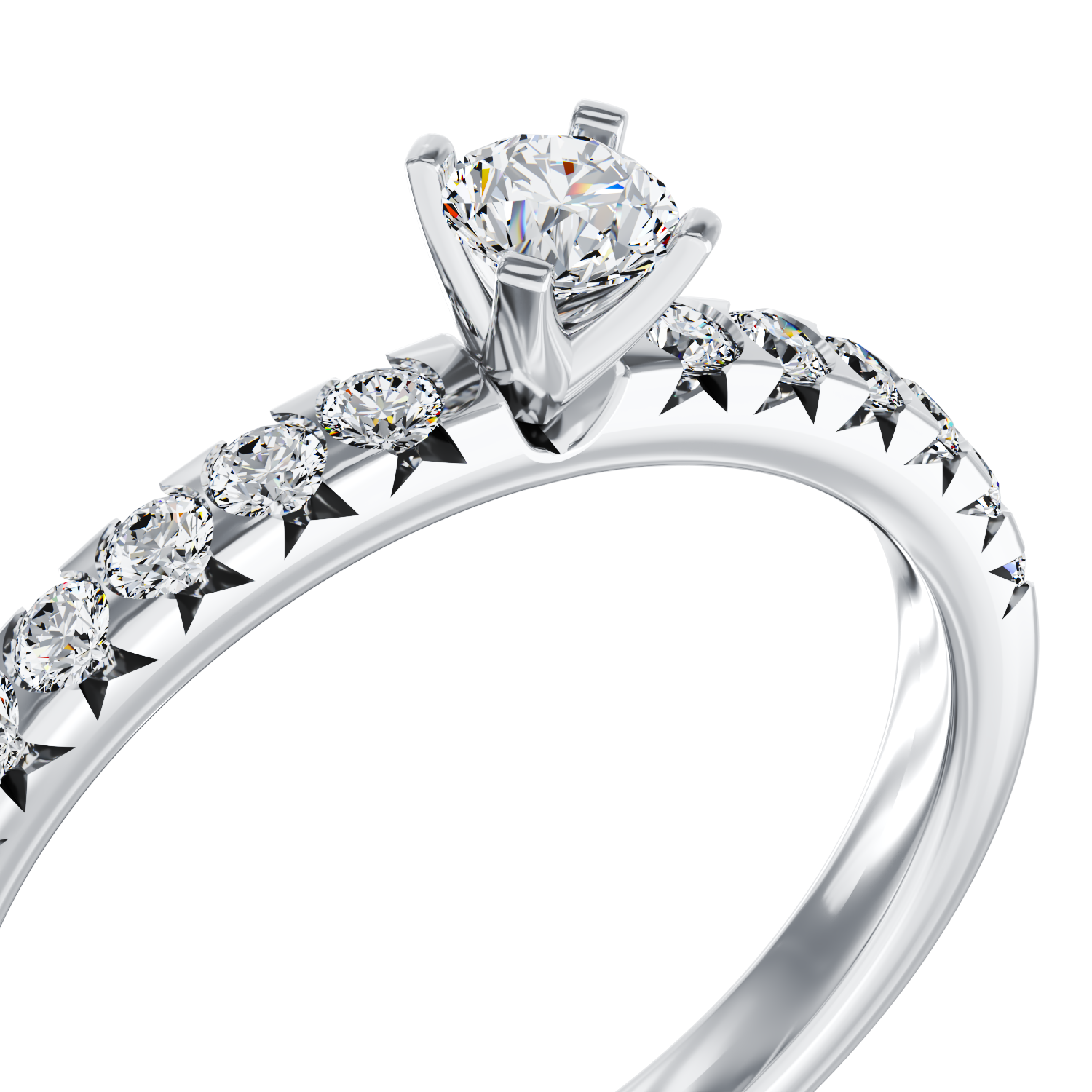 Poze Inel de logodna din aur alb de 18K cu diamant de 0.15ct si diamante de 0.25ct