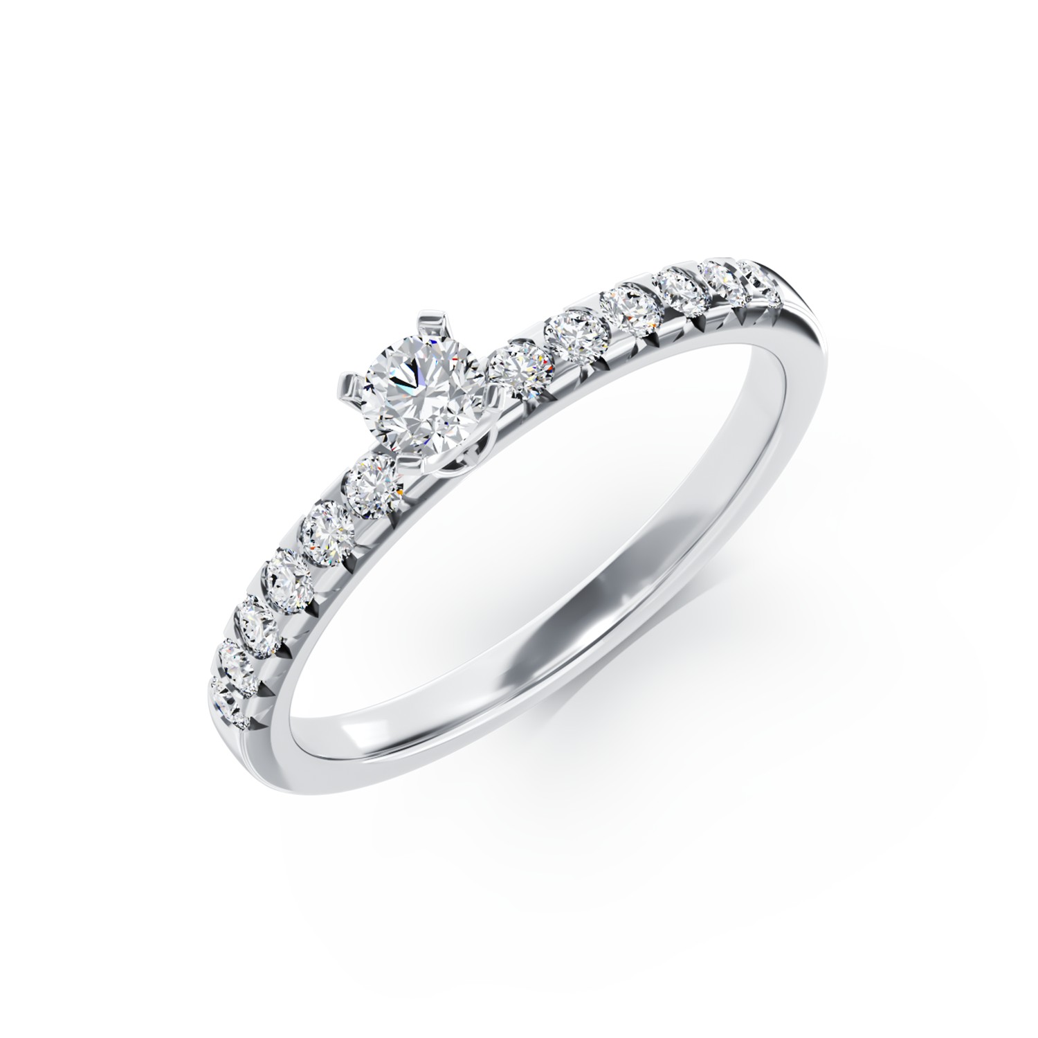 Годежен пръстен от 18K бяло злато с 0.25ct диамант и 0.25ct диаманти