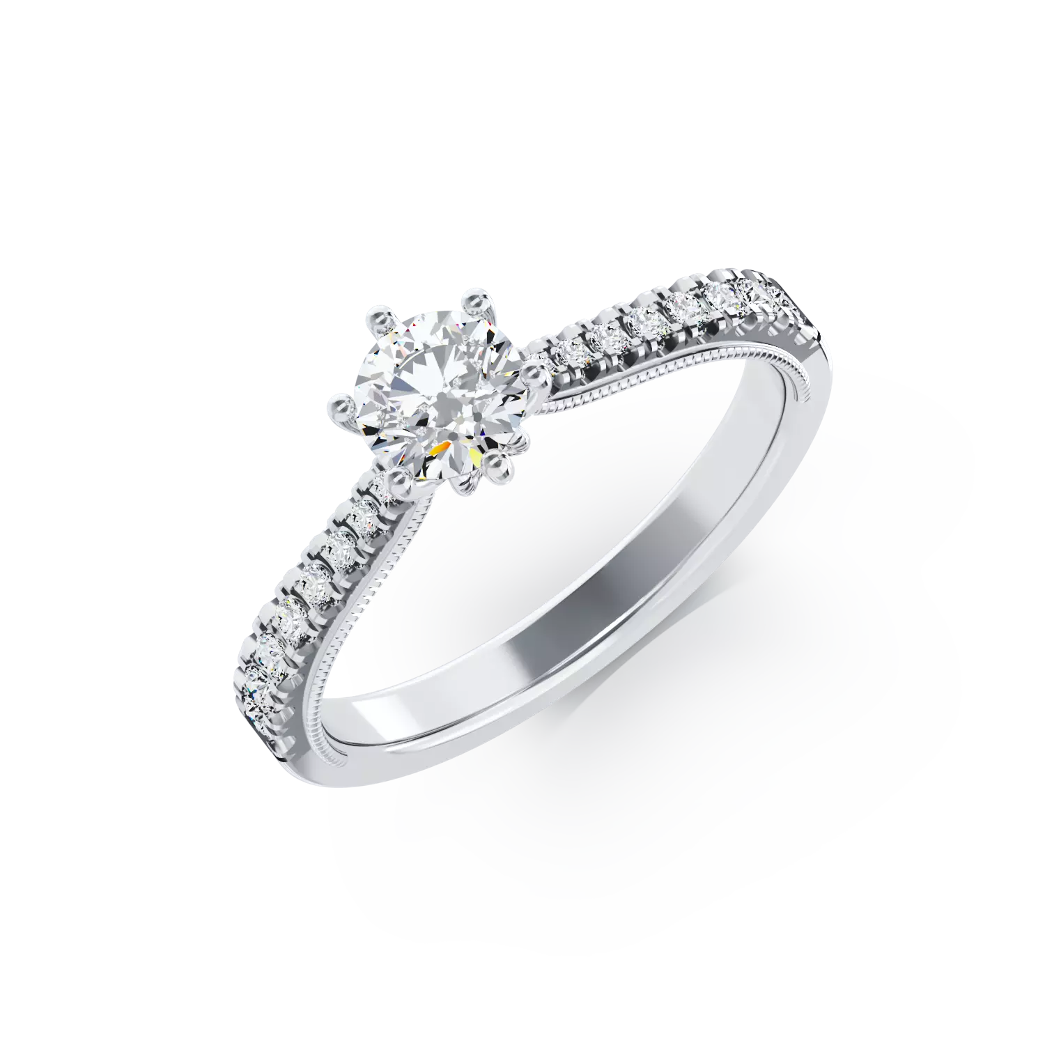 Годежен пръстен от 18K бяло злато с 0.16ct диамант и 0.18ct диаманти