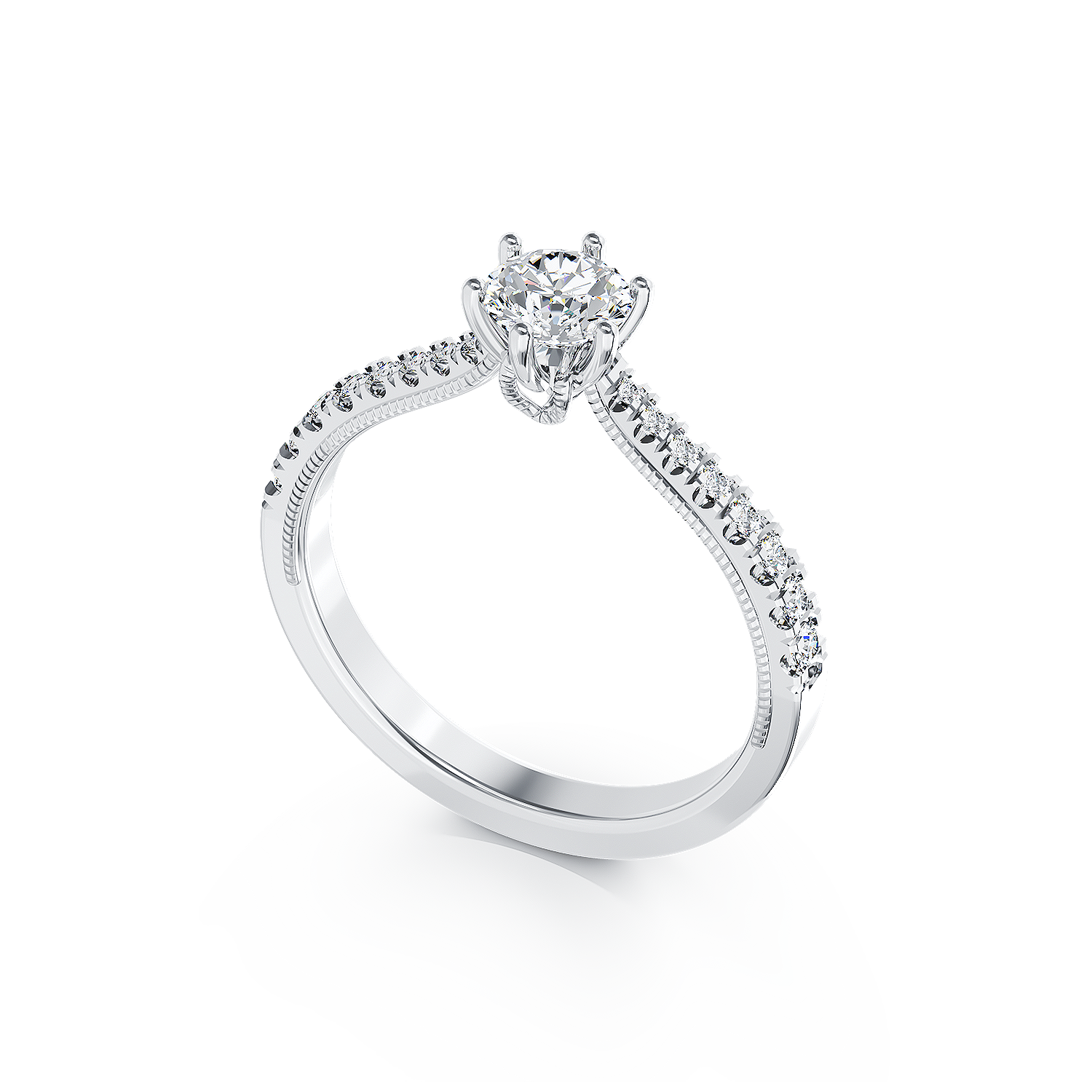 Poze Inel de logodna din aur alb de 18K cu diamant de 0.24ct si diamante de 0.18ct