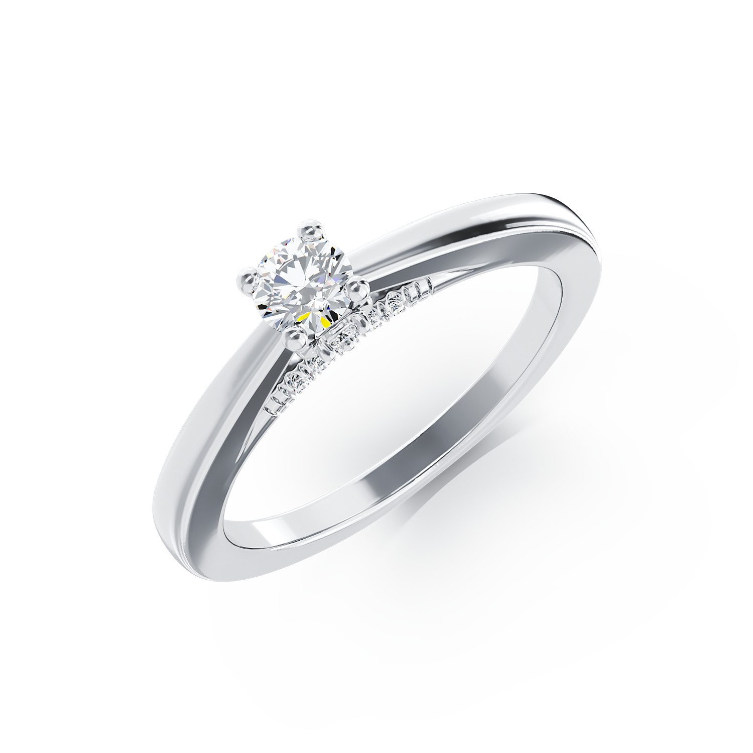 Eljegyzési gyűrű 18K-os fehér aranyból 0,1ct gyémánttal és 0,04ct gyémántokkal. Gramm: 2,48