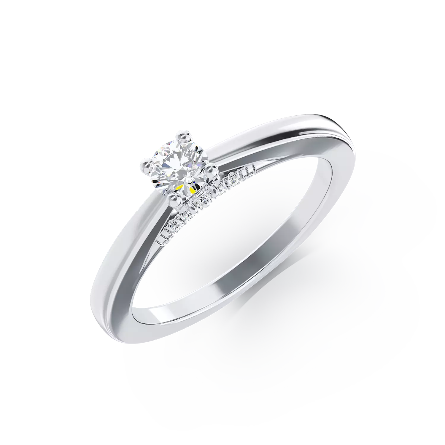 Inel de logodna din aur alb de 18K cu diamant de 0.1ct si diamante de 0.04ct