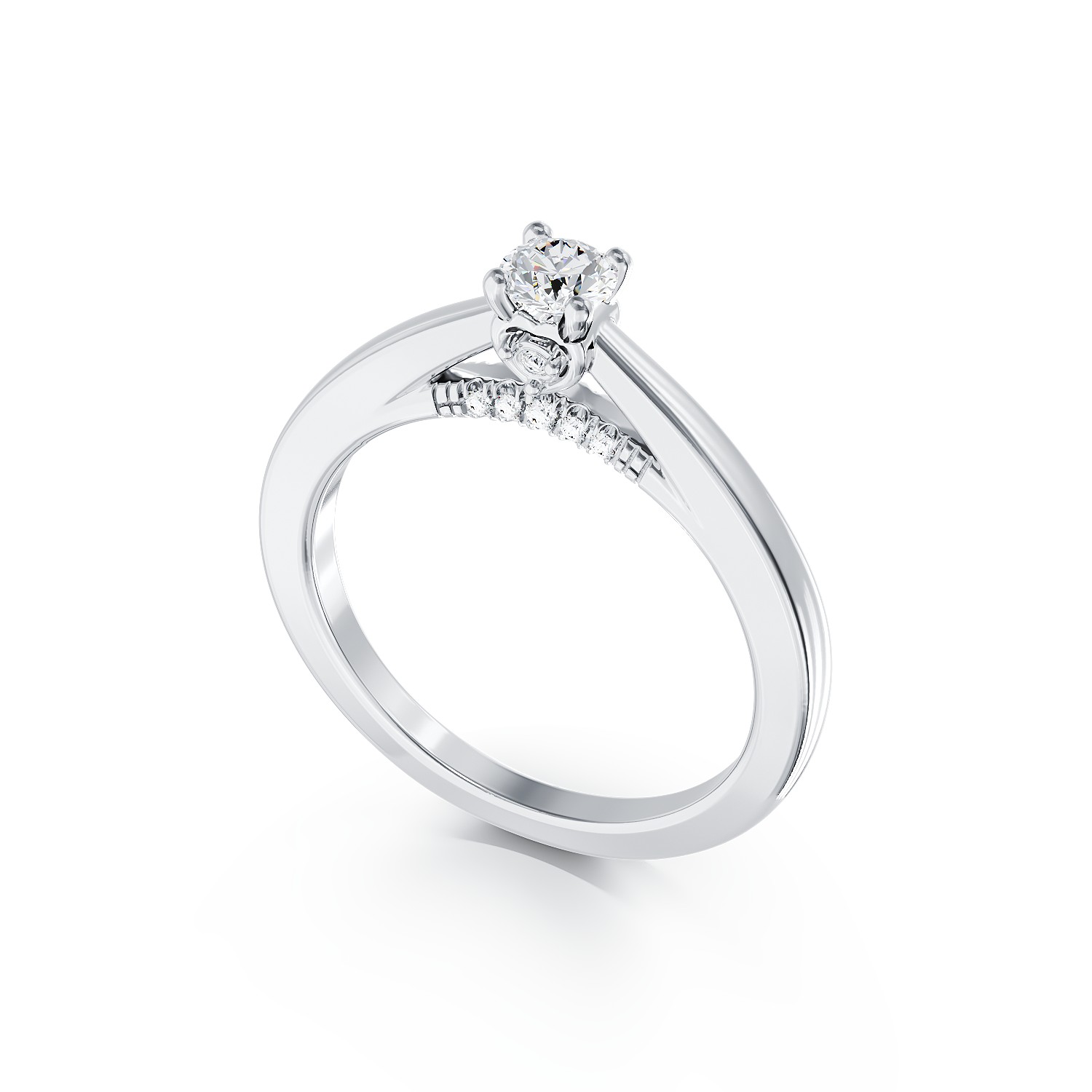 Годежен пръстен от 18K бяло злато с 0.1ct диамант и 0.04ct диаманти