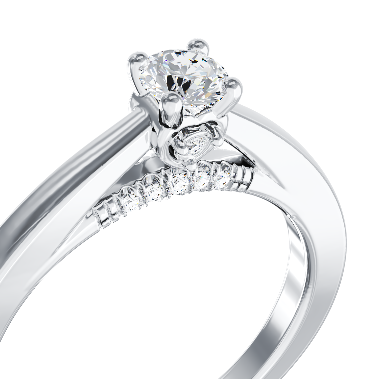 Poze Inel de logodna din aur alb de 18K cu diamant de 0.1ct si diamante de 0.04ct