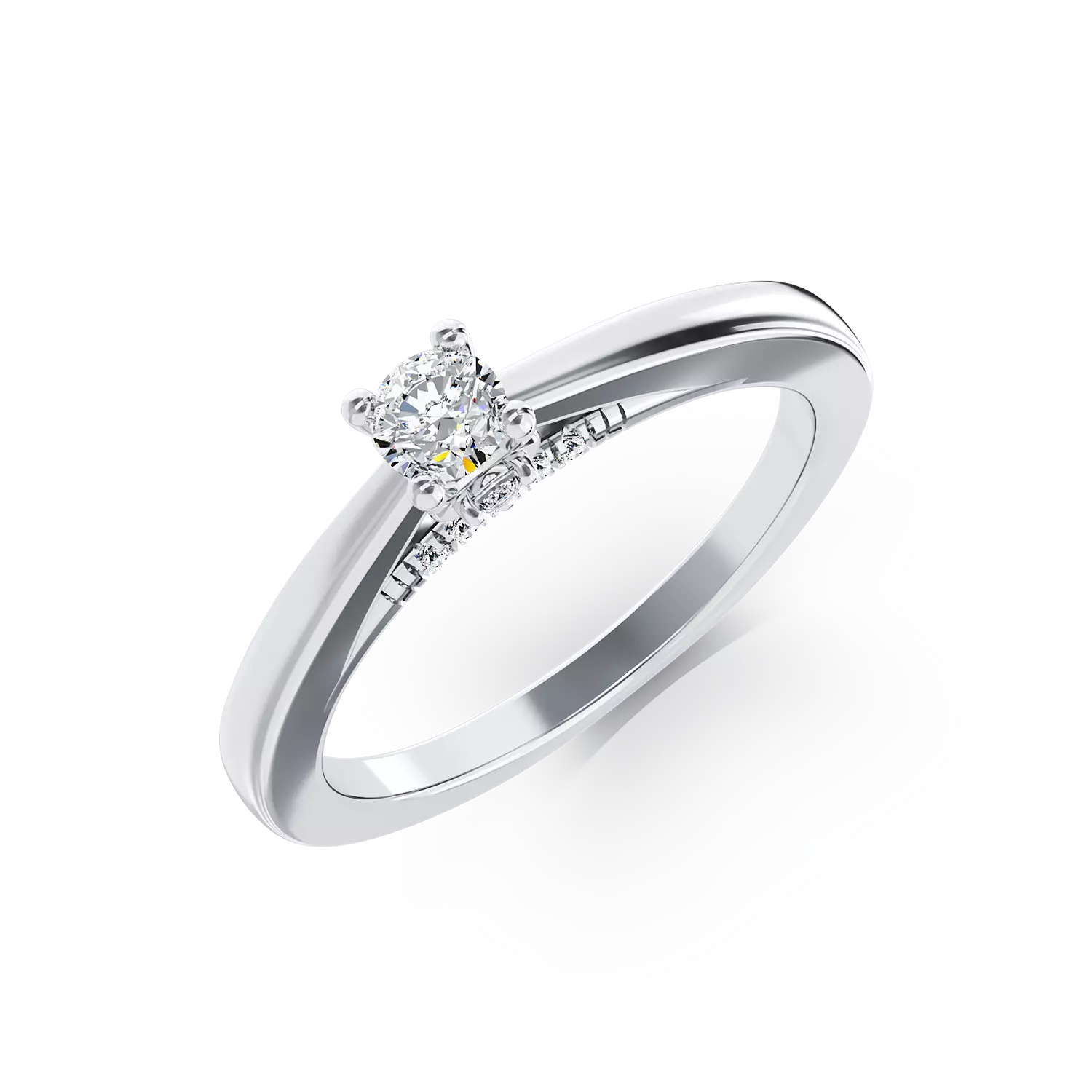 Inel de logodna din aur alb de 18K cu diamant de 0.2ct si diamante de 0.04ct