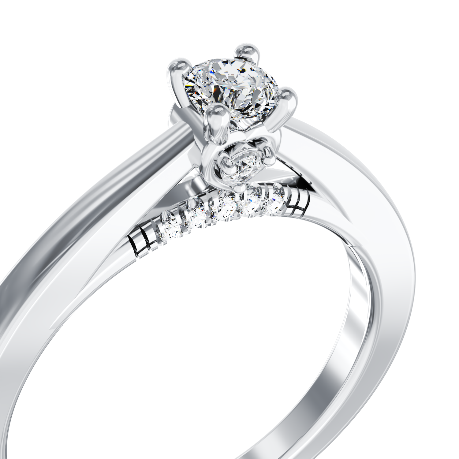 Poze Inel de logodna din aur alb de 18K cu diamant de 0.2ct si diamante de 0.04ct