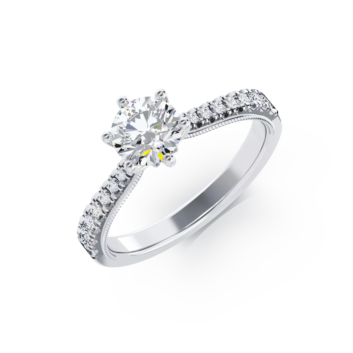 Inel de logodna din aur alb de 18K cu diamant de 0.4ct si diamante de 0.23ct