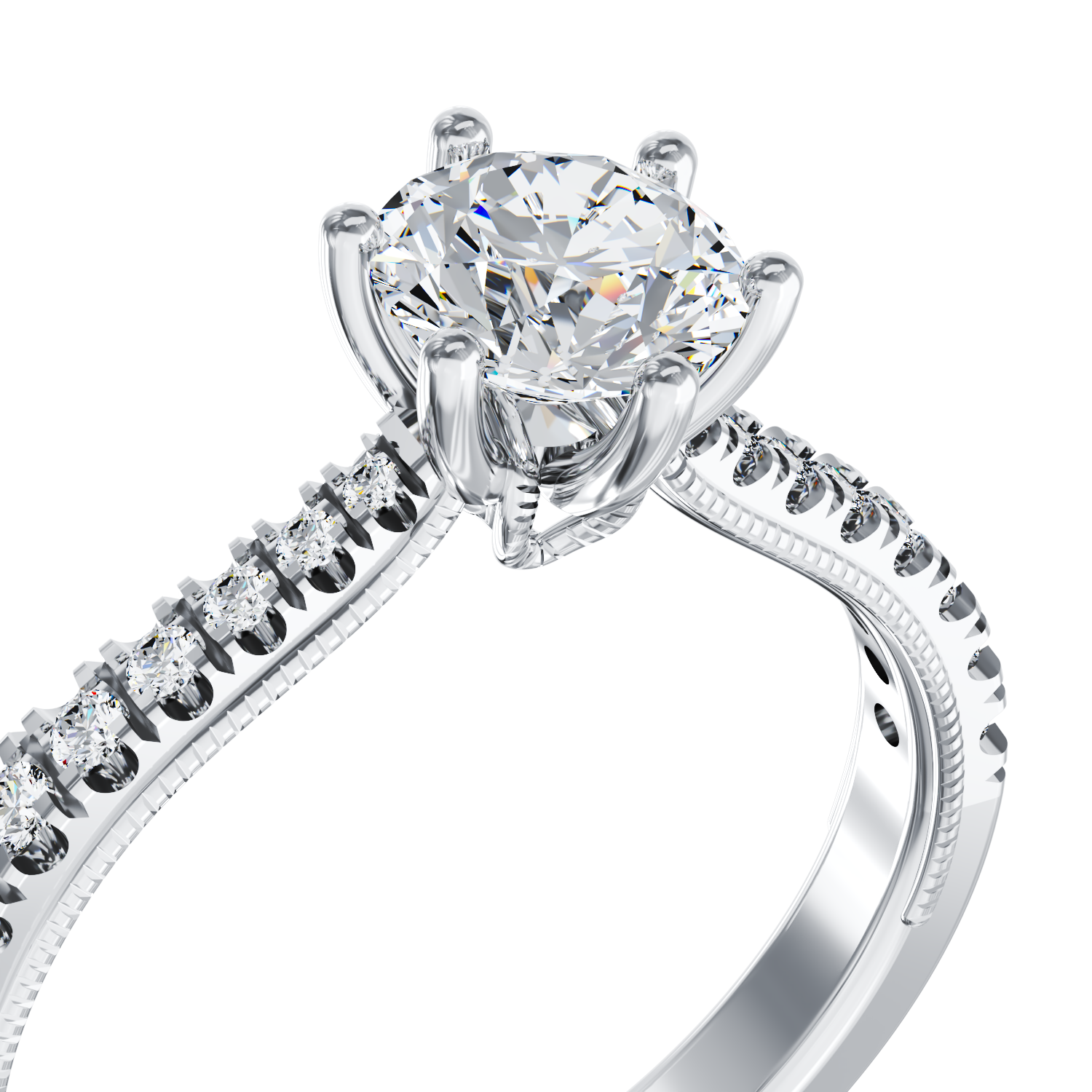Poze Inel de logodna din aur alb de 18K cu diamant de 0.4ct si diamante de 0.23ct