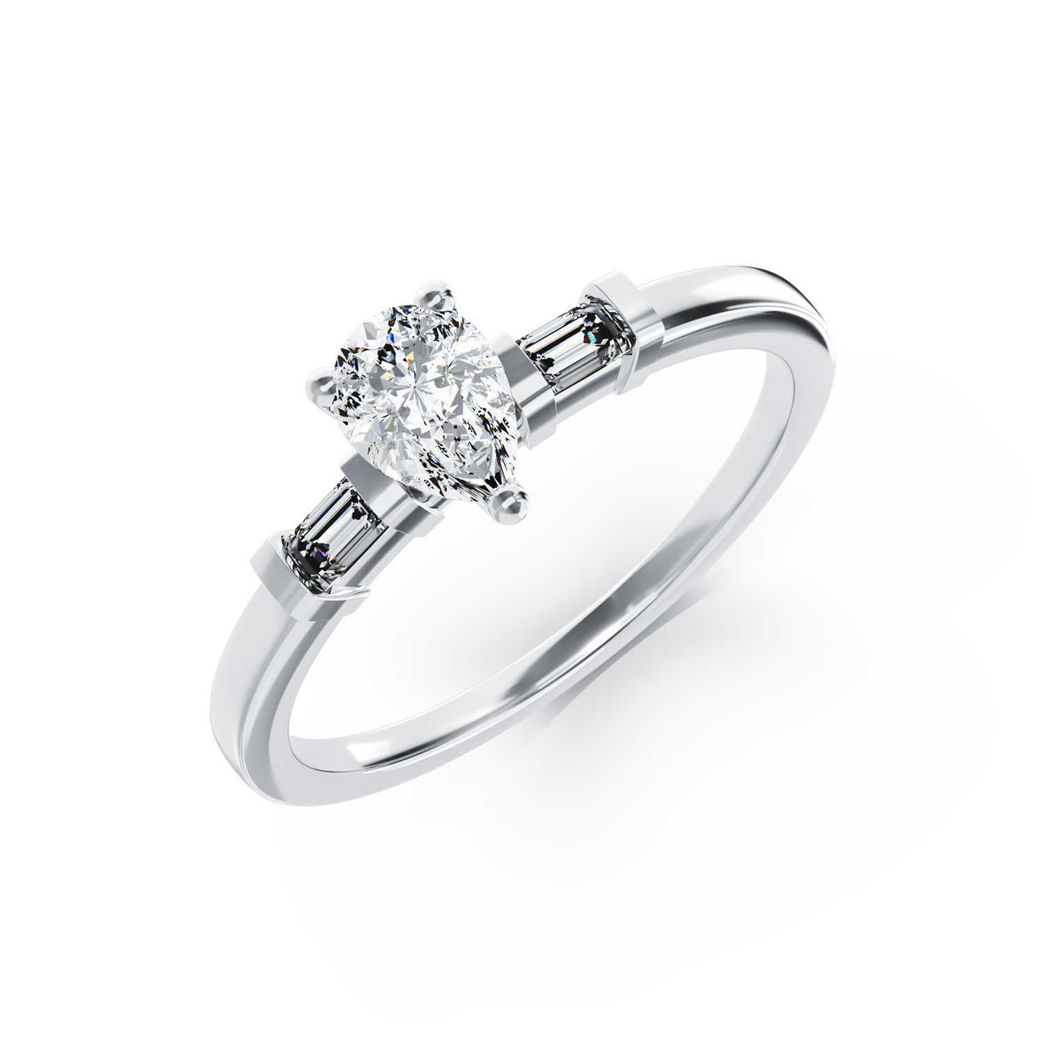 Poze Inel de logodna din aur alb de 18K cu diamant de 0.41ct si diamante de 0.08ct