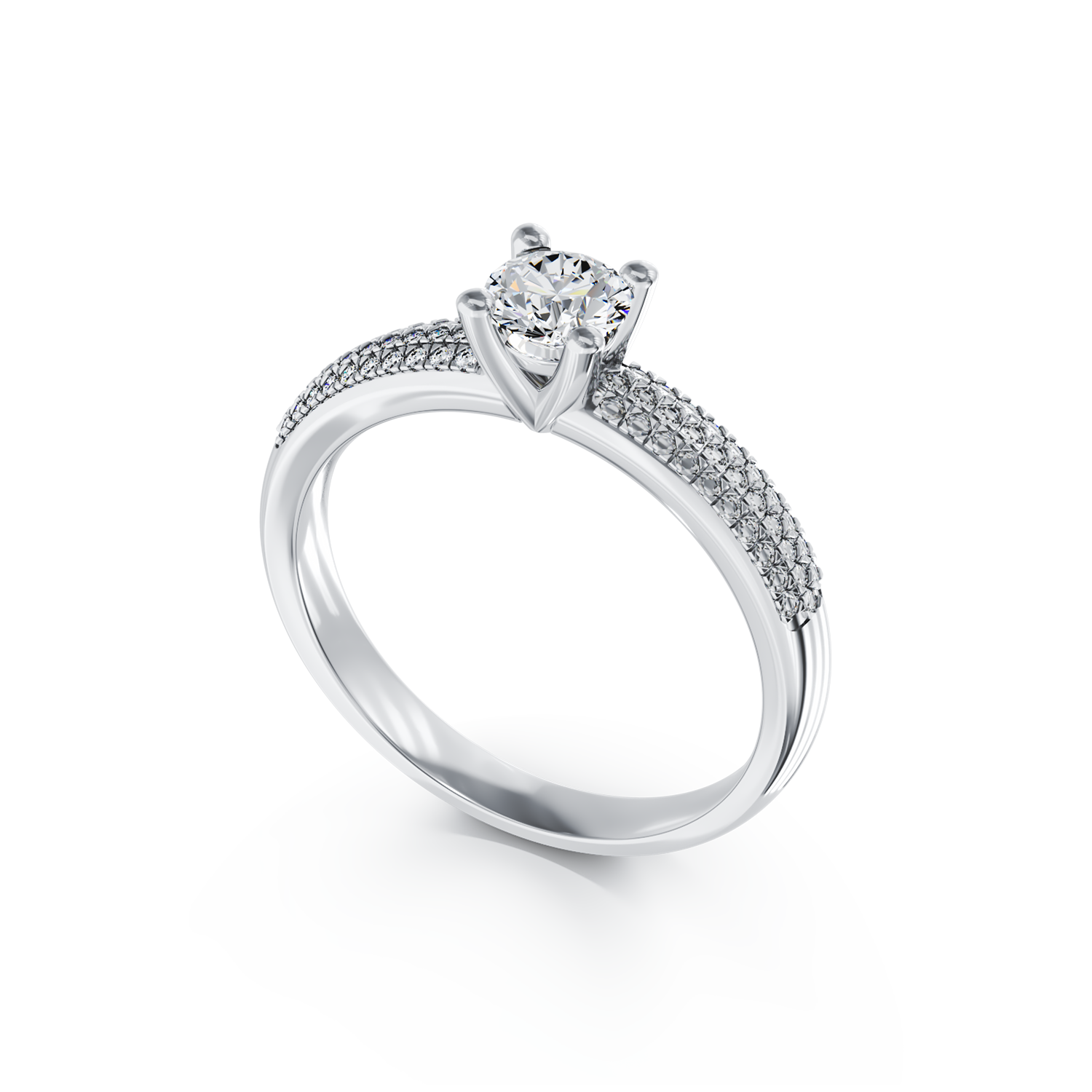 Poze Inel de logodna din aur alb de 18K cu diamant de 0.3ct si diamante de 0.27ct