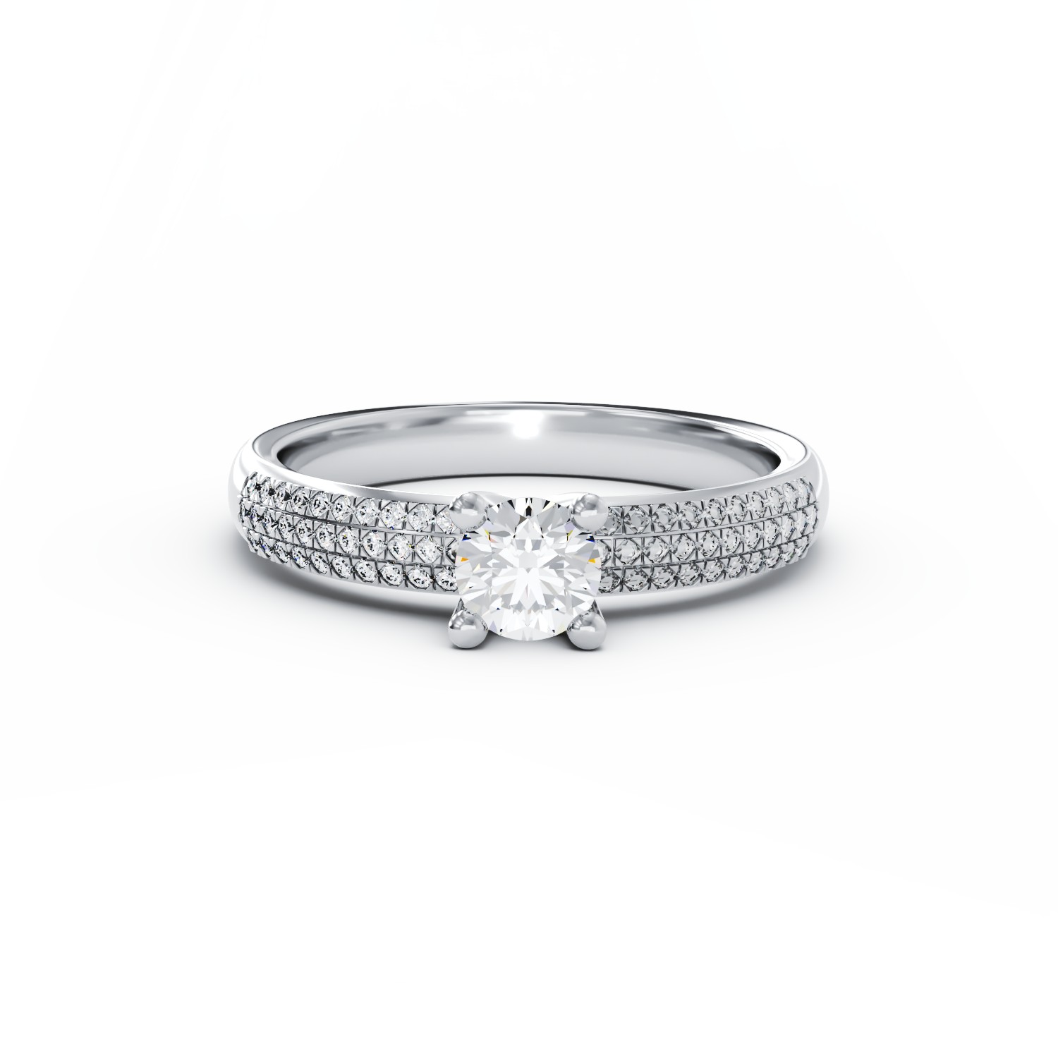 Inel de logodna din aur alb de 18K cu diamant de 0.3ct si diamante de 0.27ct