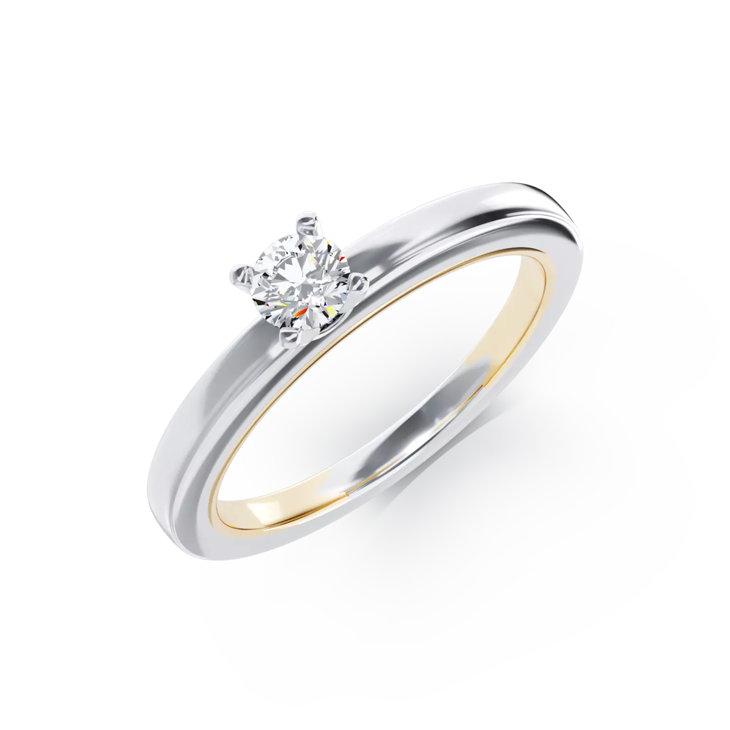 Inel de logodna din aur alb-galben de 18K cu un diamant solitaire de 0.15ct