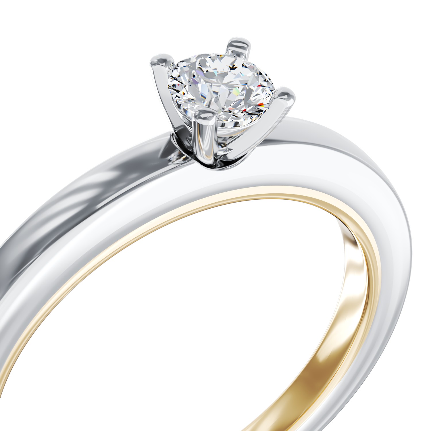 Inel de logodna din aur alb-galben de 18K cu un diamant solitaire de 0.15ct