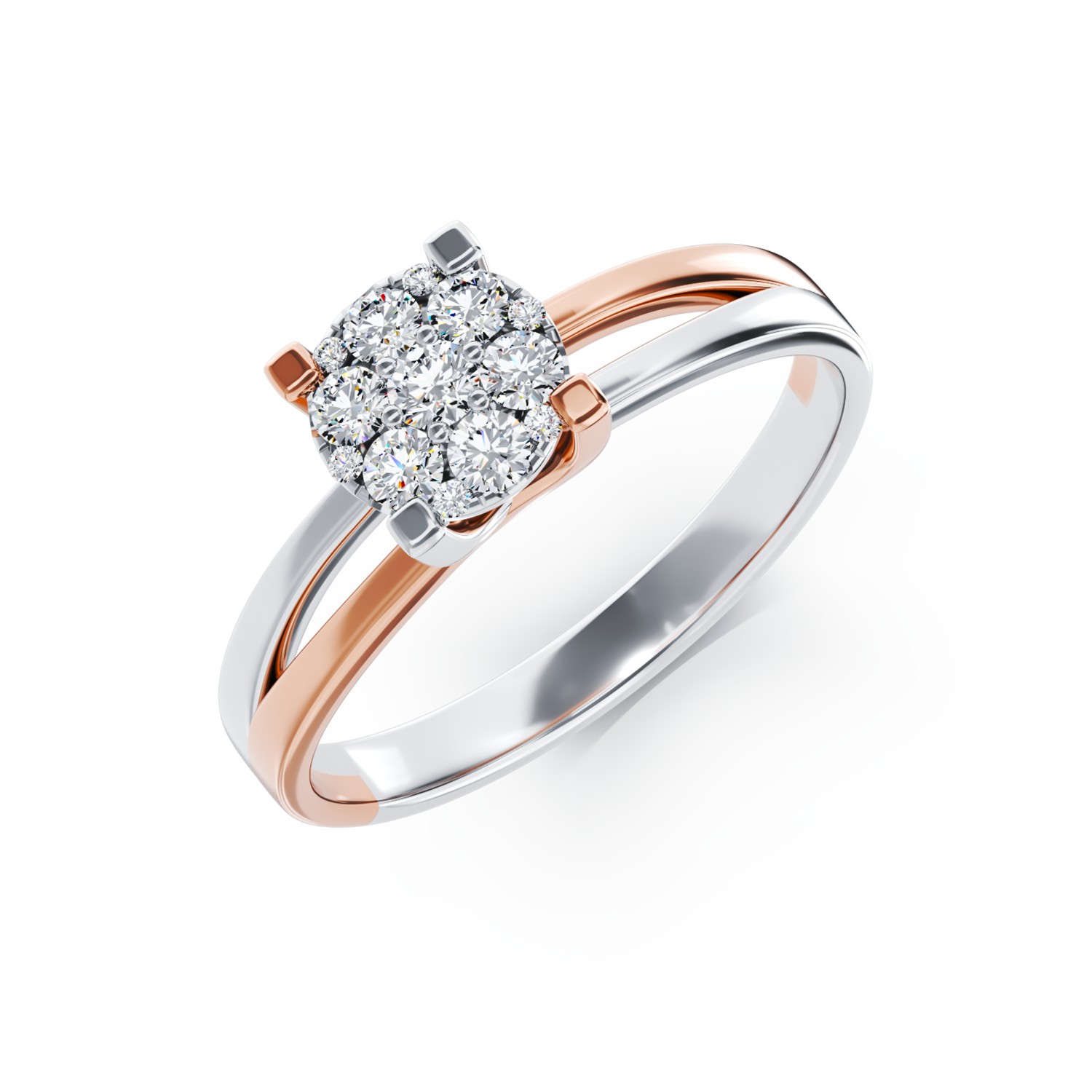 18K бяло-розов златен годежен пръстен с диаманти от 0.24ct