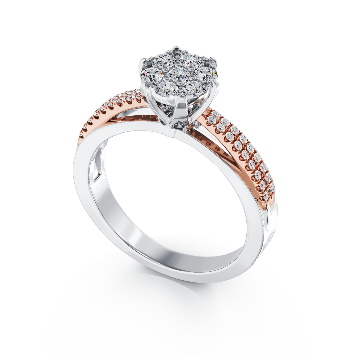 Годежен пръстен от 18K бяло розово злато с 0.36ct диаманти