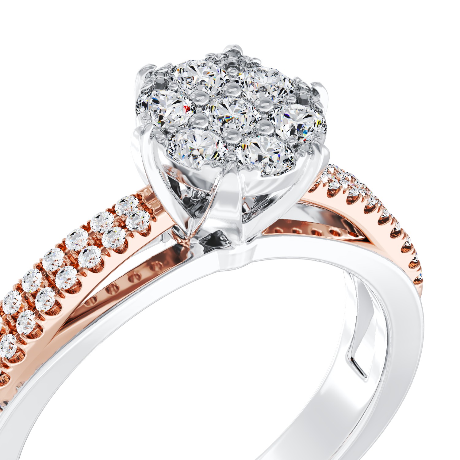 Inel de logodna din aur alb-roz de 18K cu diamante de 0.36ct