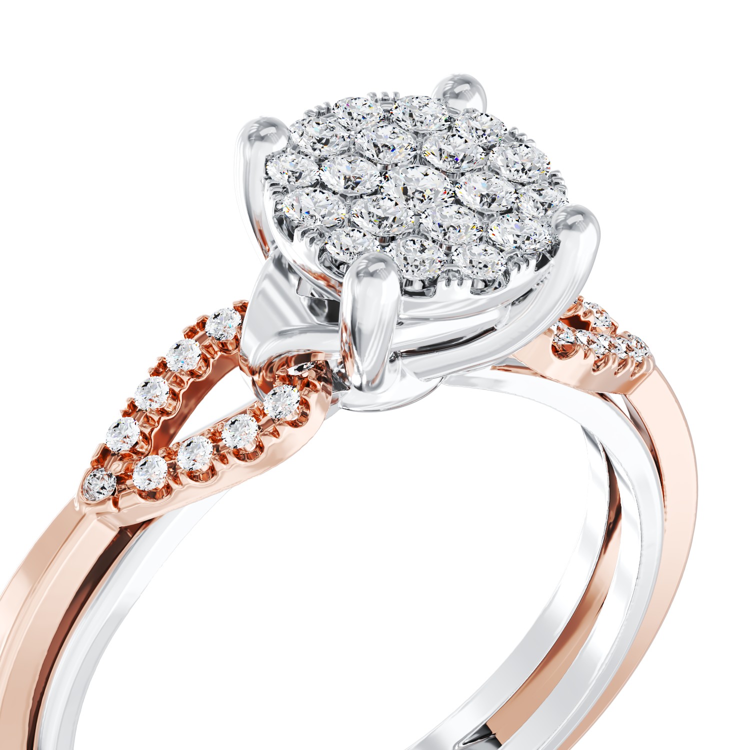 Inel de logodna din aur alb-roz de 18K cu diamante de 0.35ct