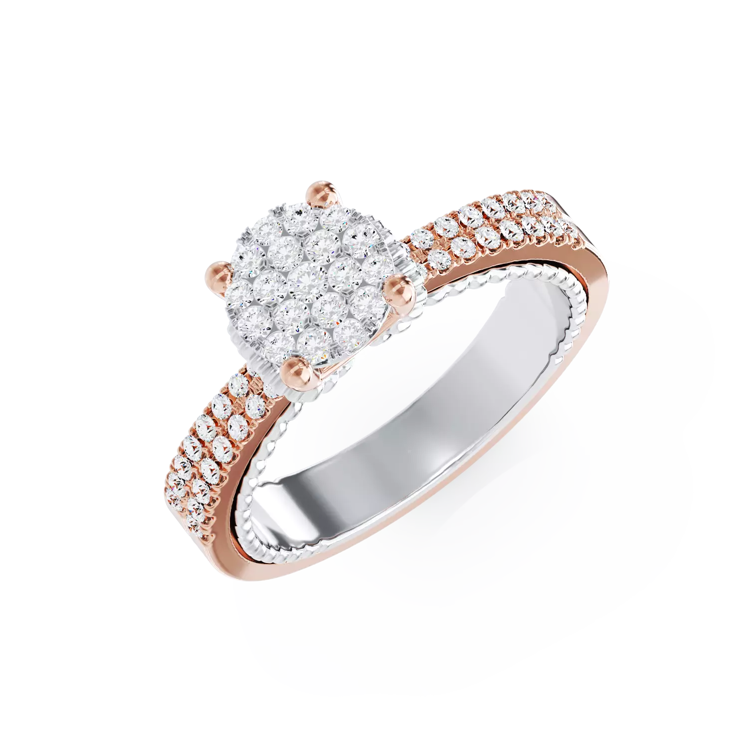 Inel de logodna din aur alb-roz de 18K cu diamante de 0.44ct