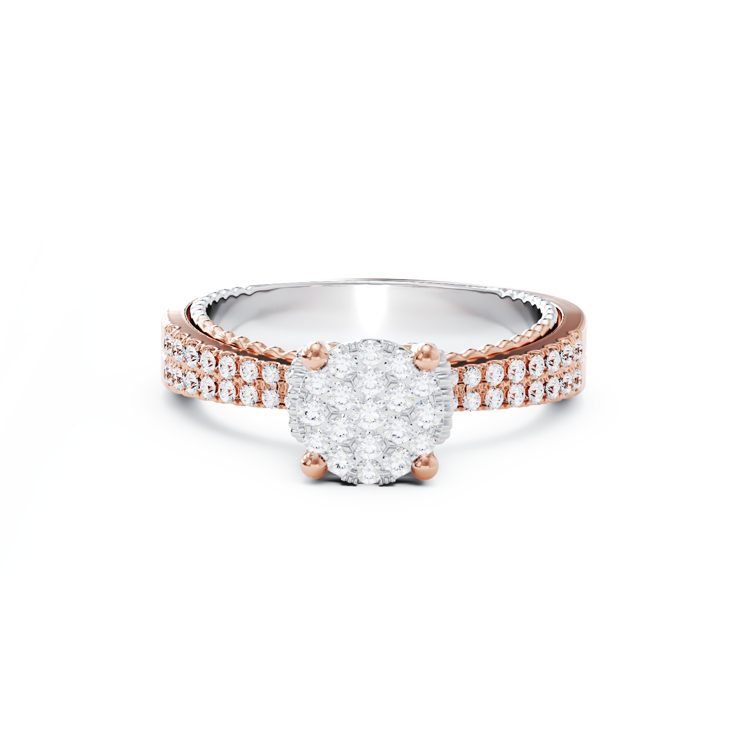 Inel de logodna din aur alb-roz de 18K cu diamante de 0.44ct