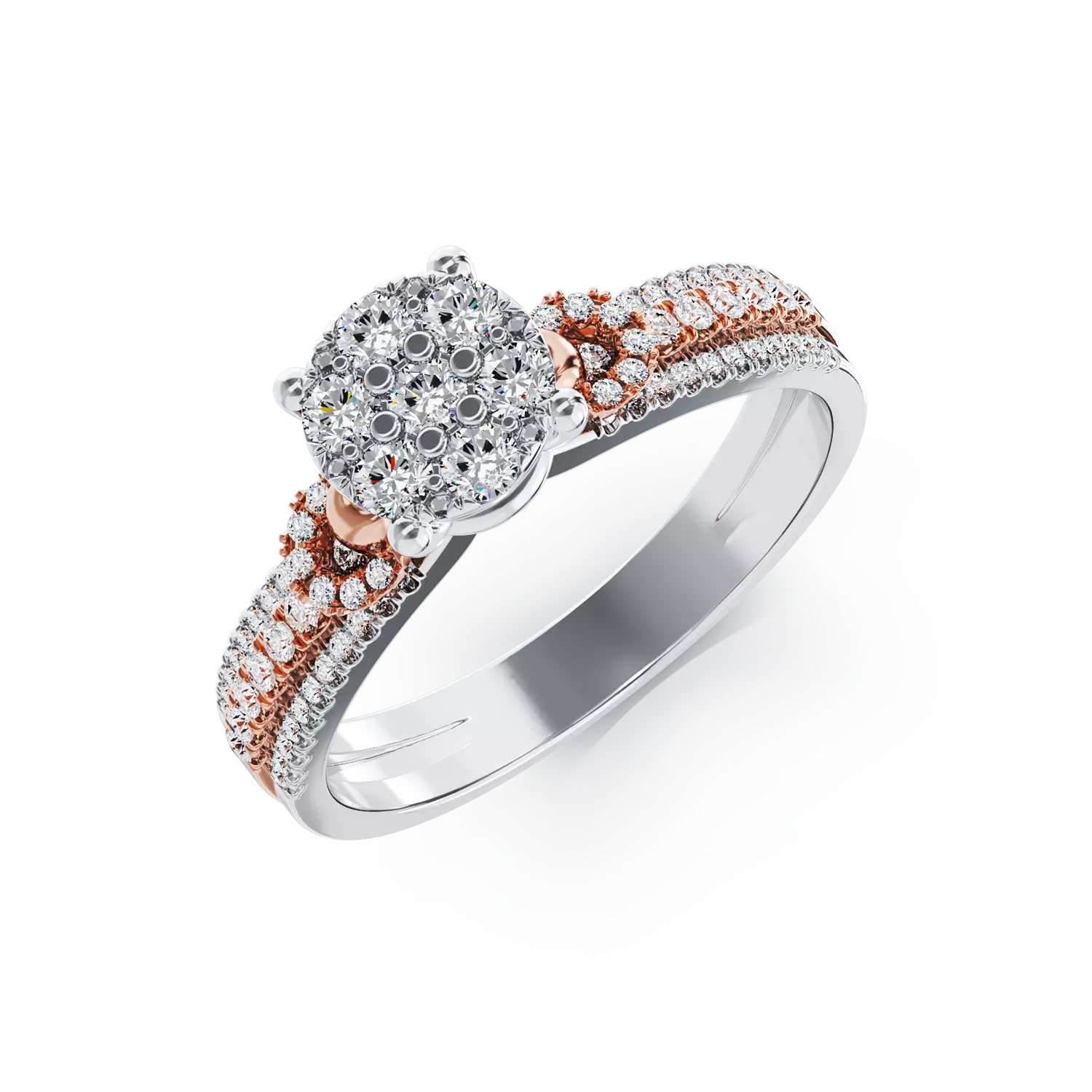 Pierścionek zaręczynowy z 18K białego różowego złota z diamentami o masie 0.47ct