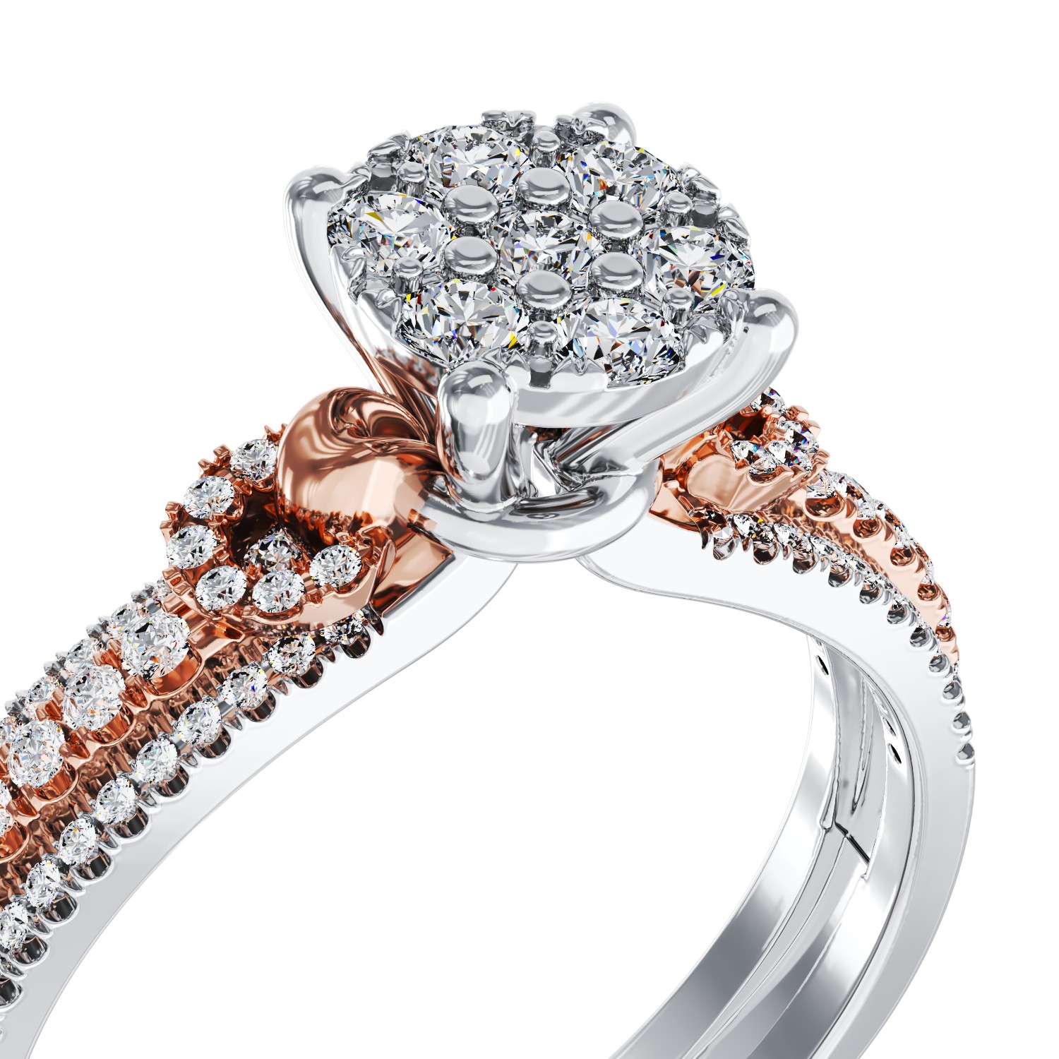 Inel de logodna din aur alb-roz de 18K cu diamante de 0.47ct