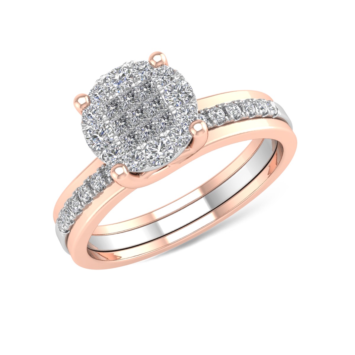 Inel de logodna din aur alb-roz de 18K cu diamante de 0.39ct