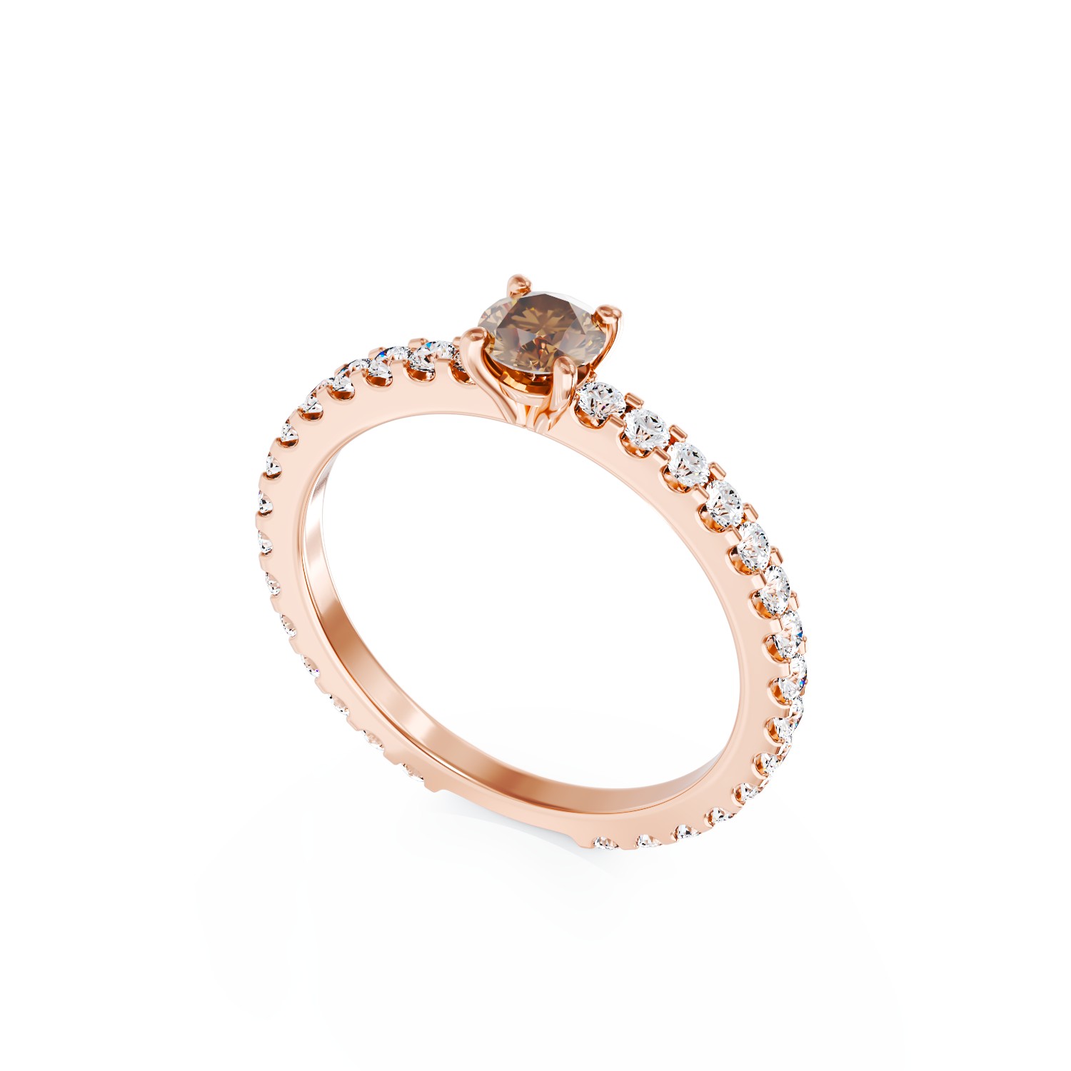 18K годежен пръстен от розово злато с кафяв диамант от 0.31ct и диаманти от 0.49ct