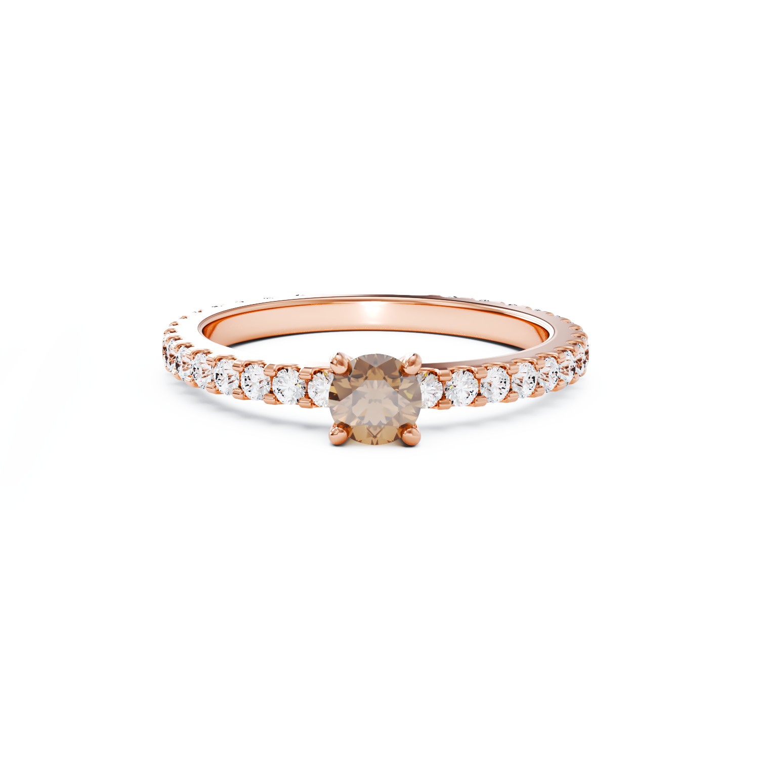 Inel de logodna din aur roz de 18K cu diamant maro de 0.31ct si diamante de 0.49ct