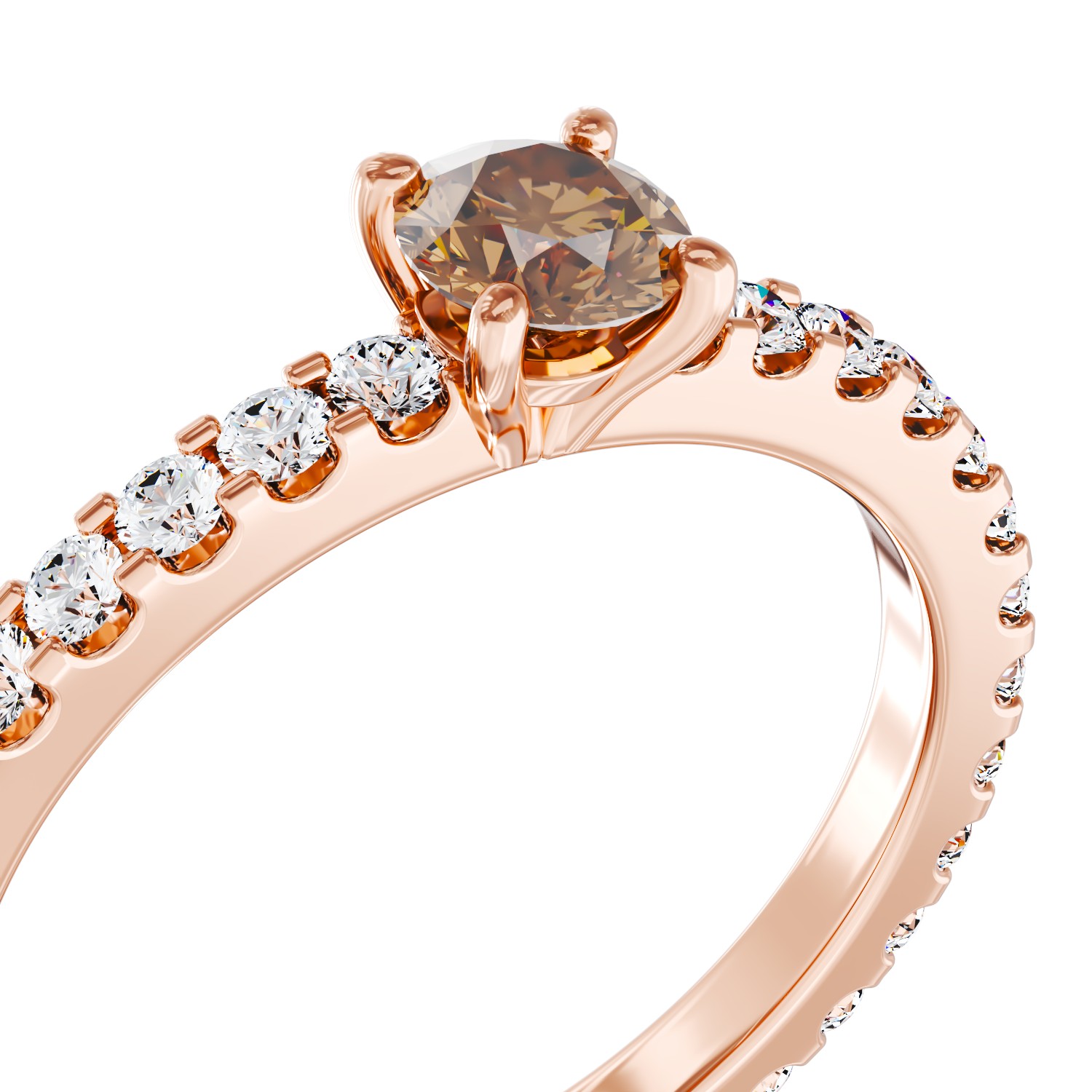 Pierścionek zaręczynowy z różowego złota 18K z brązowym diamentem 0.31ct i diamenty 0.49ct