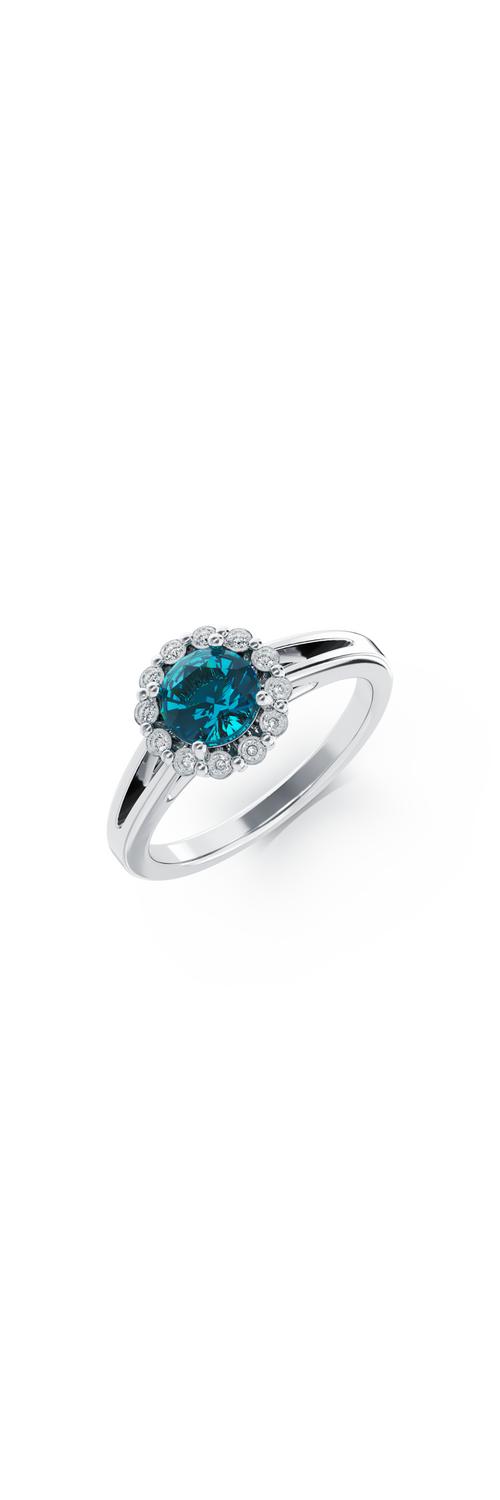 18K white gold engagement ring with 0.4ct blue diamond and 0.18ct diamonds