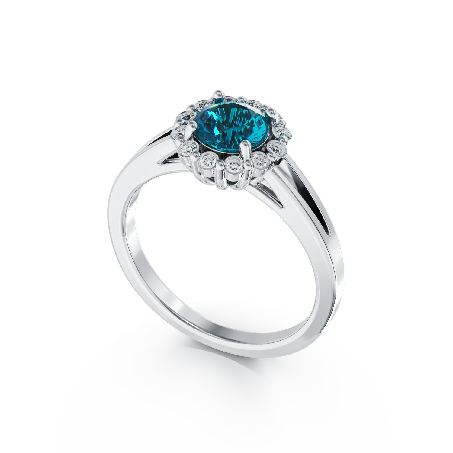 Eljegyzési gyűrű 18K-os fehér aranyból 0,4ct kék gyémánttal és 0,18ct gyémánttal