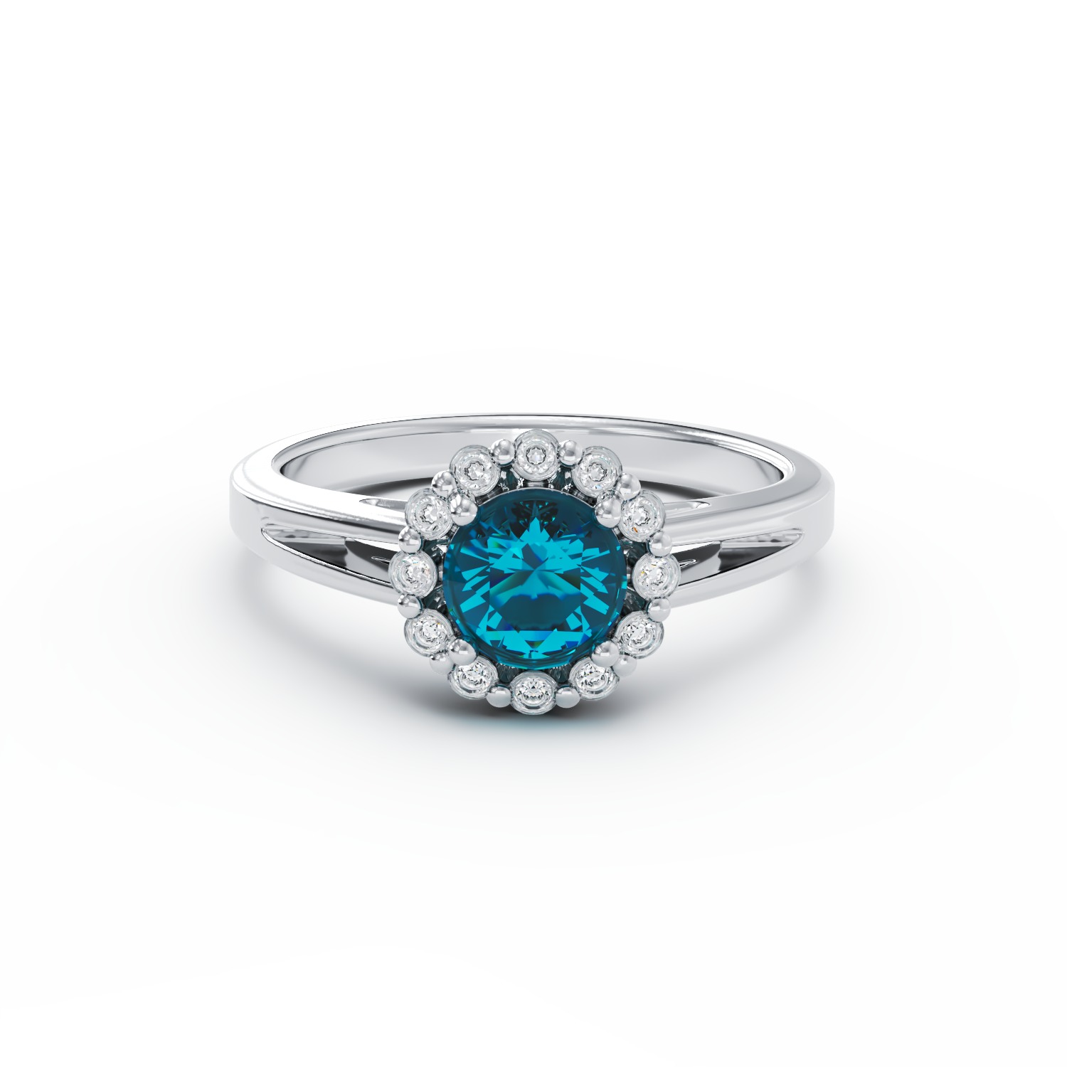 Poze Inel de logodna din aur alb de 18K cu diamant albastru de 0.4ct si diamante de 0.18ct