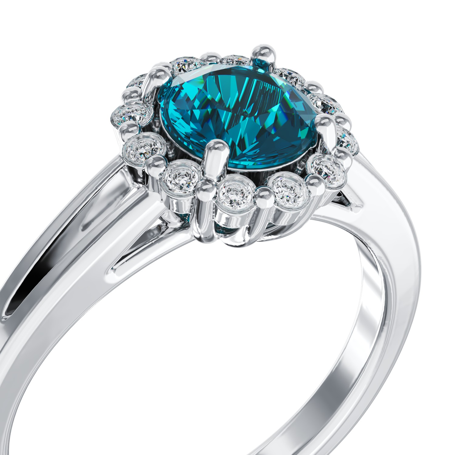Eljegyzési gyűrű 18K-os fehér aranyból 0,4ct kék gyémánttal és 0,18ct gyémánttal