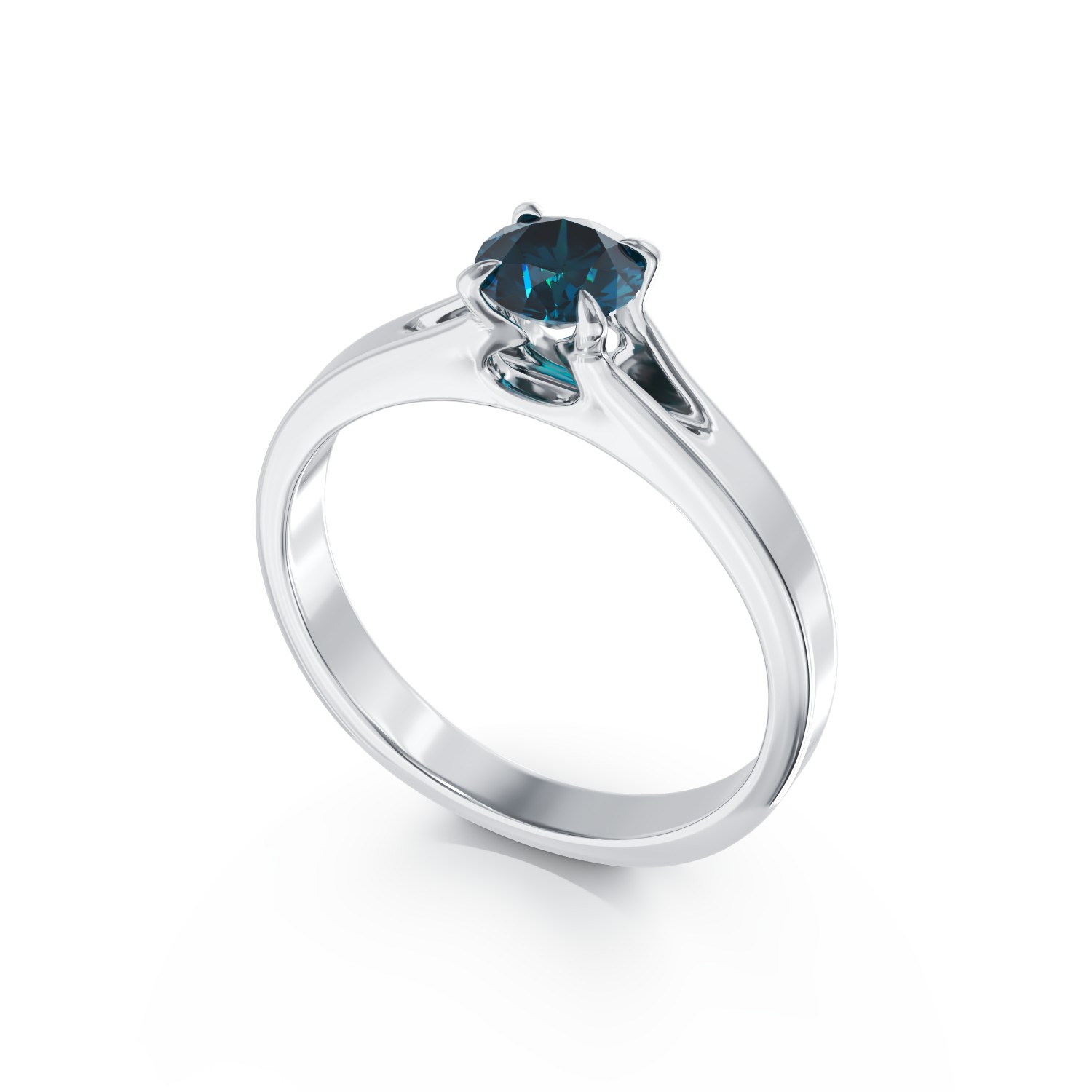 18K бял златен годежен пръстен със син диамант от 0.55ct