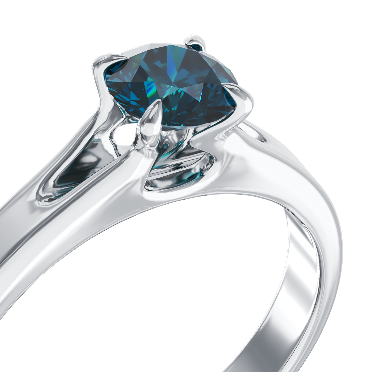 Poze Inel de logodna din aur alb de 18K cu un diamant solitaire albastru de 0.55ct