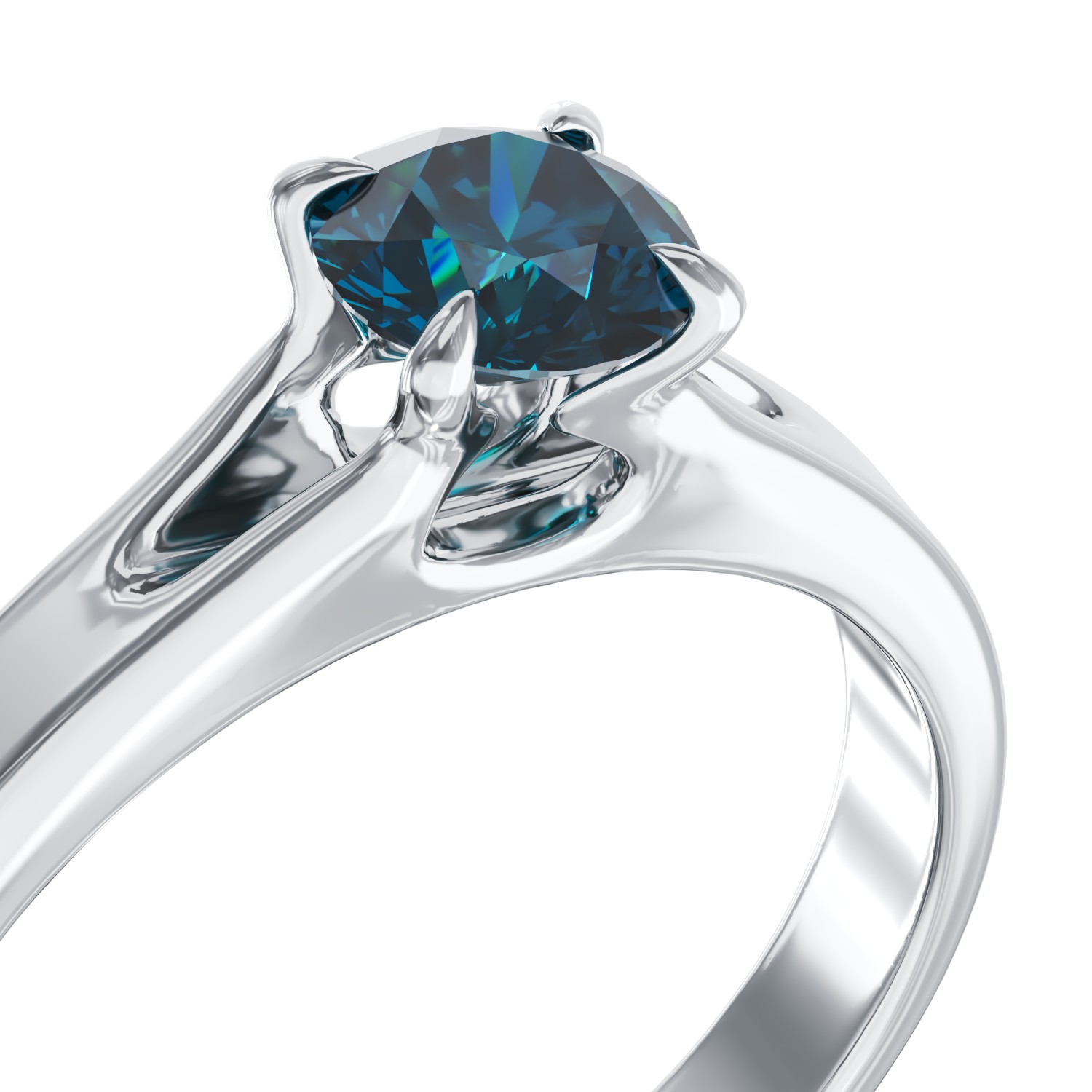 18K бял златен годежен пръстен със син диамант от 0.55ct