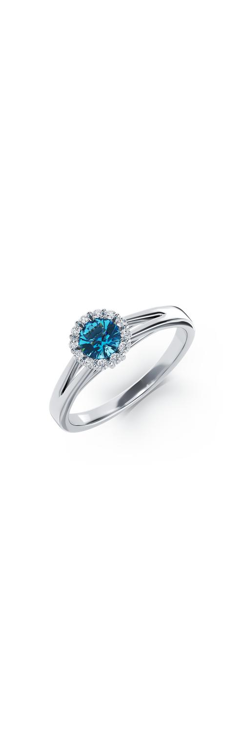 Годежен пръстен от 18К бяло злато с диамант 0.22ct и син диамант 0.1ct