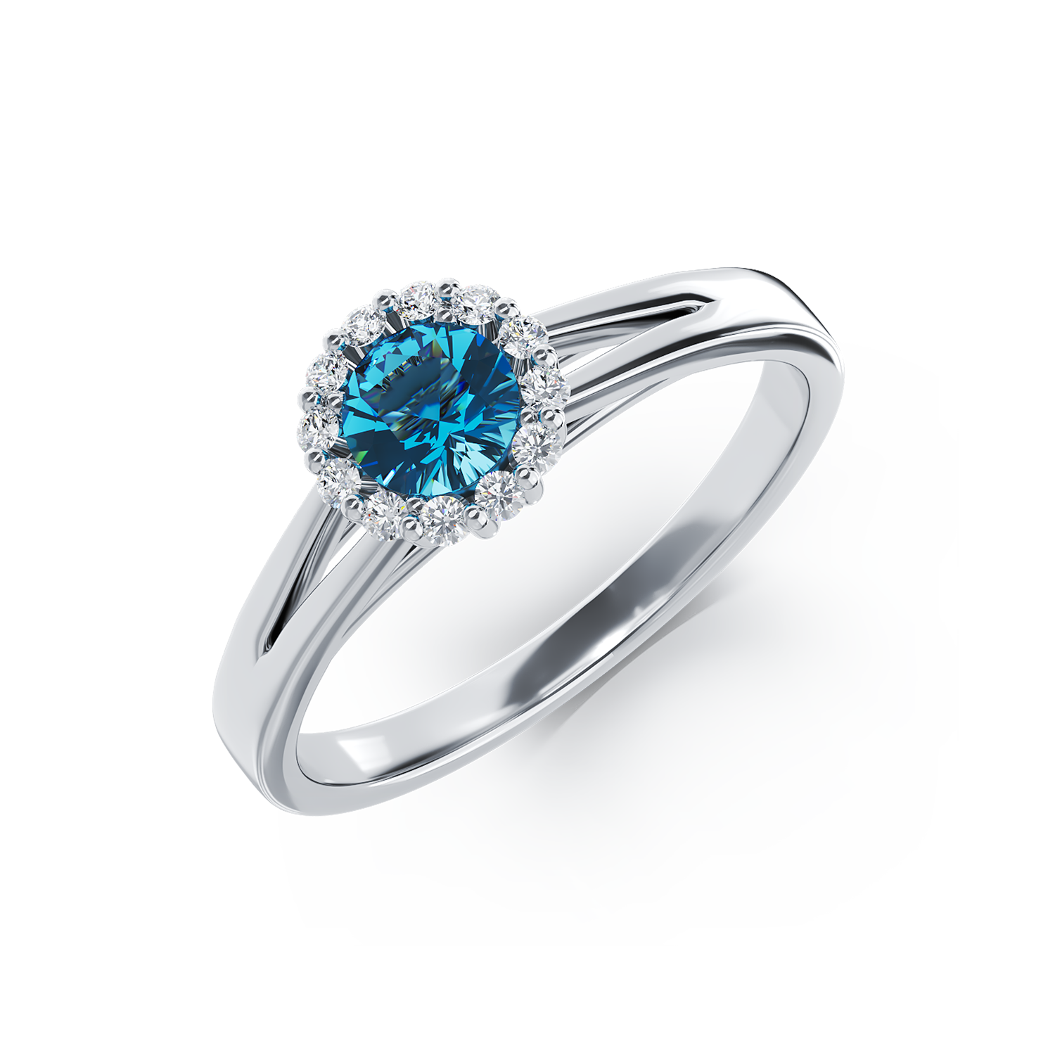 Poze Inel de logodna din aur alb de 18K cu diamant albastru de 0.22ct si diamante de 0.1ct