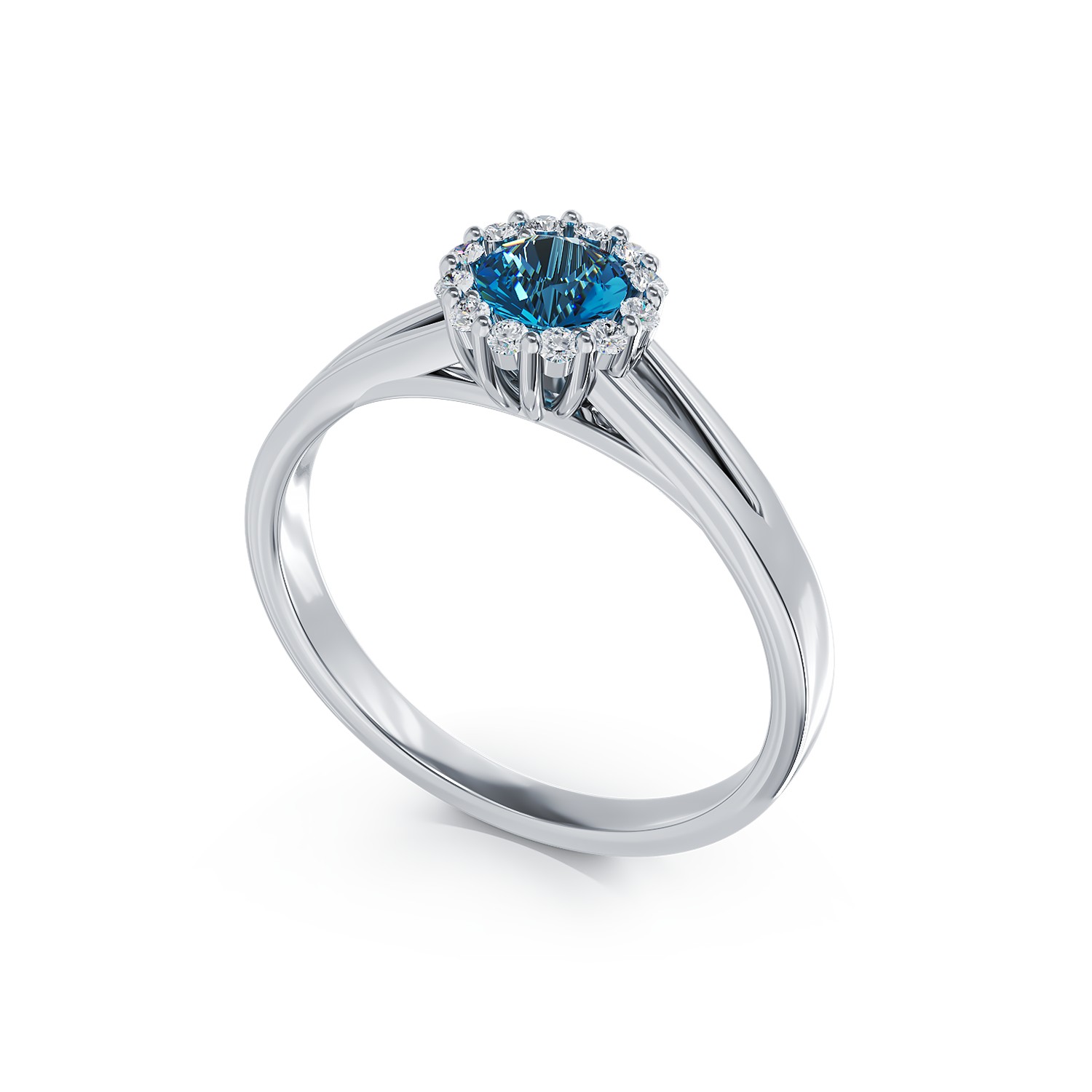18 k fehér arany eljegyzési gyűrű, kék gyémánt 0,33ct és tiszta gyémánt 0.1ct
