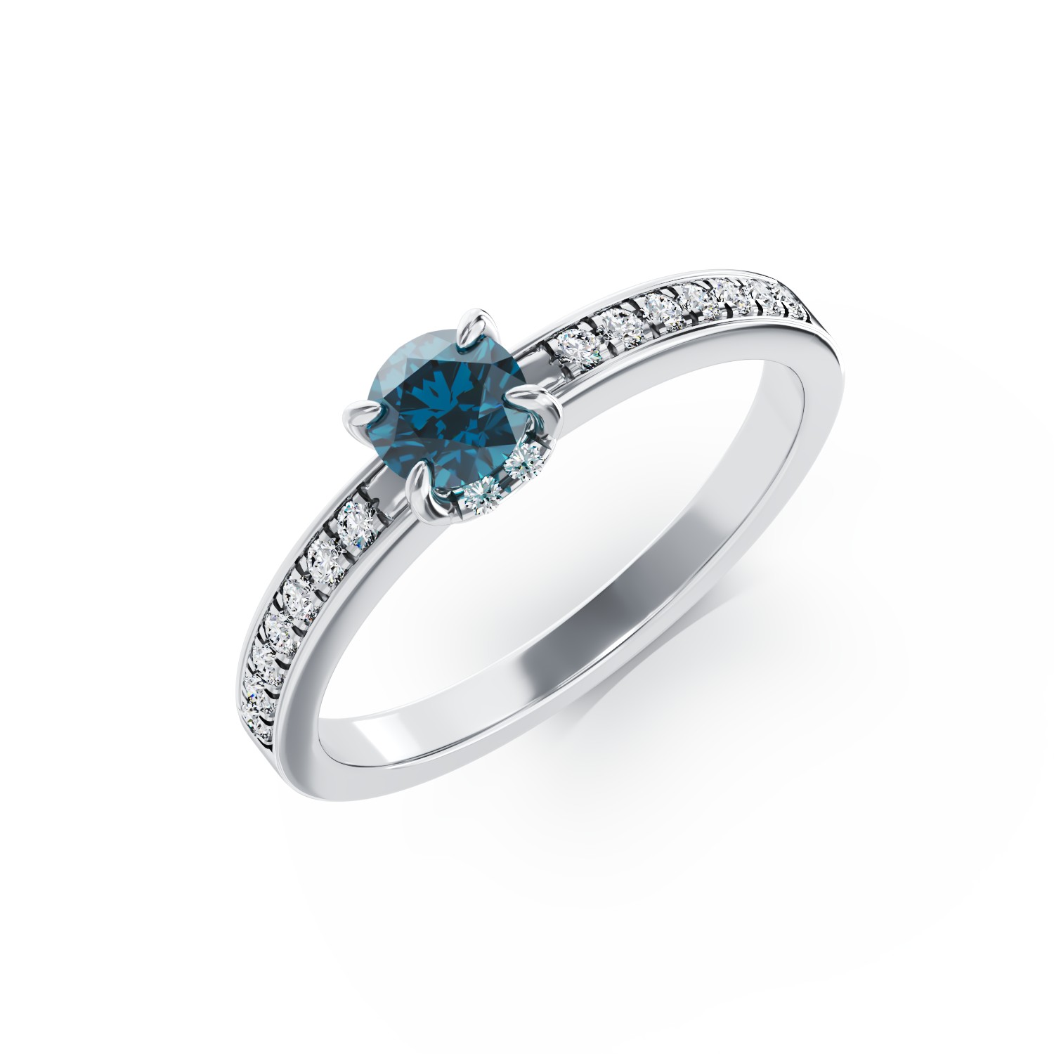 Годежен пръстен от 18K бяло злато с 0.33ct син диамант и 0.16ct диаманти