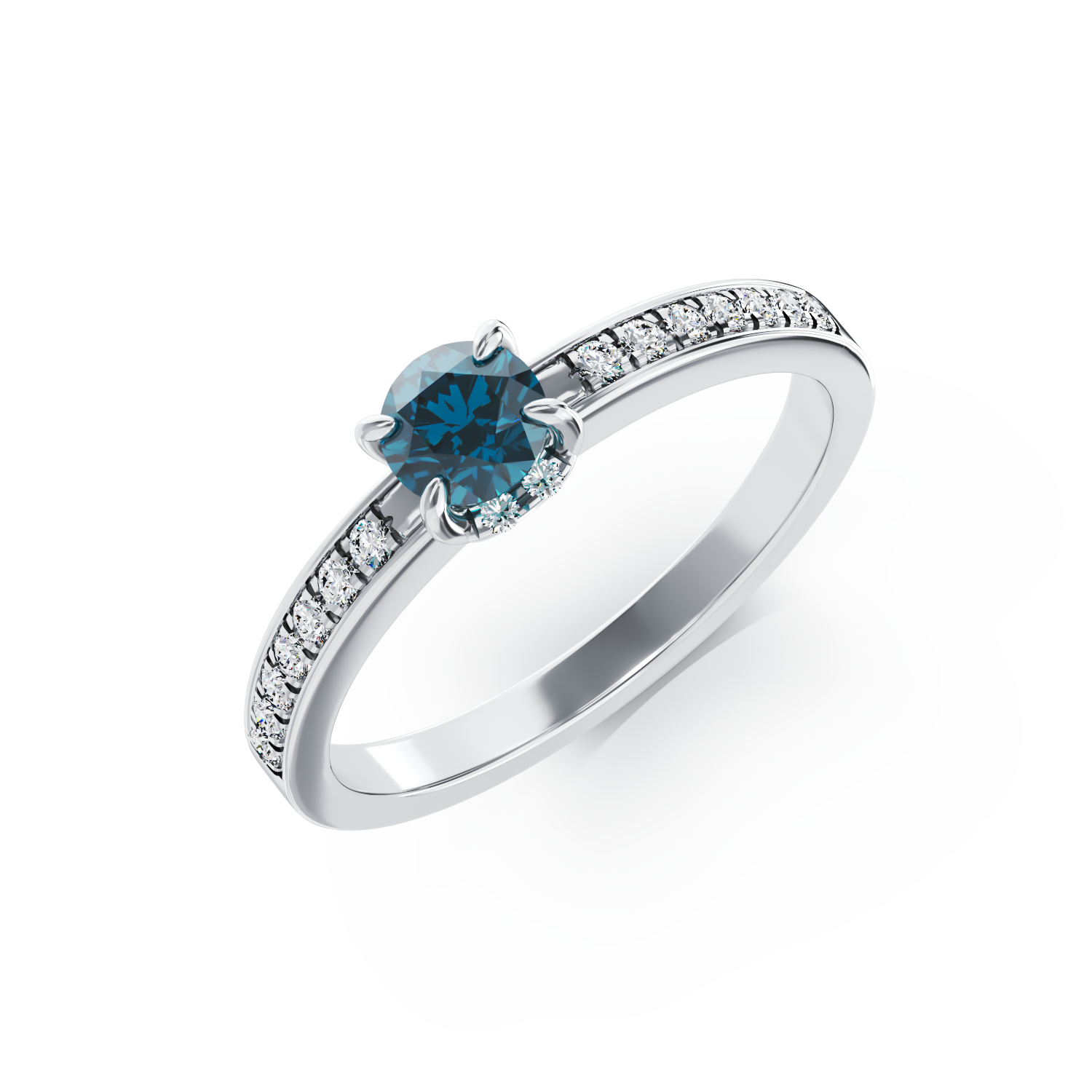 Poze Inel de logodna din aur alb de 18K cu diamant albastru de 0.33ct si diamante de 0.16ct