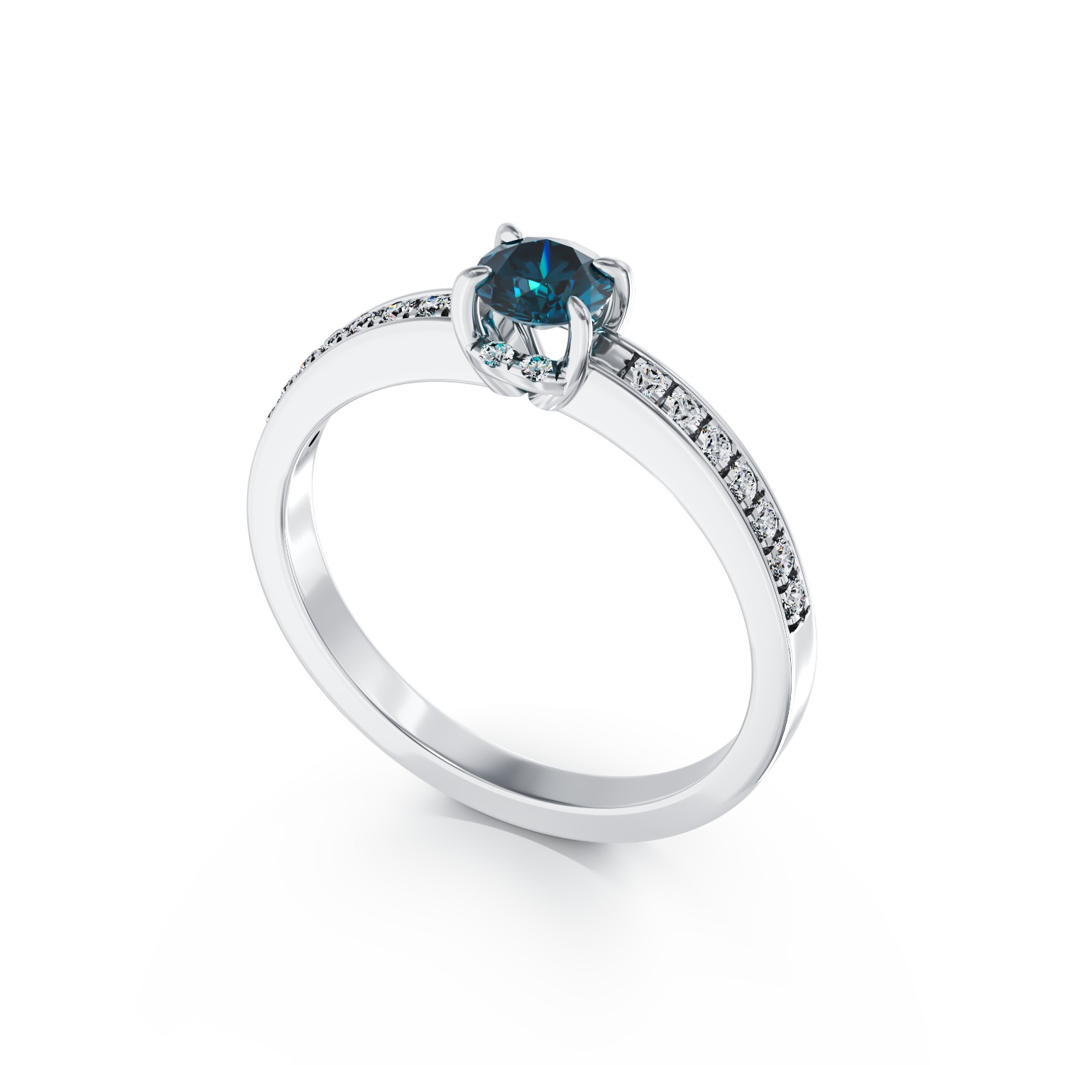 Eljegyzési gyűrű 18K-os fehér aranyból 0,33ct kék gyémánttal és 0,16ct gyémánttal