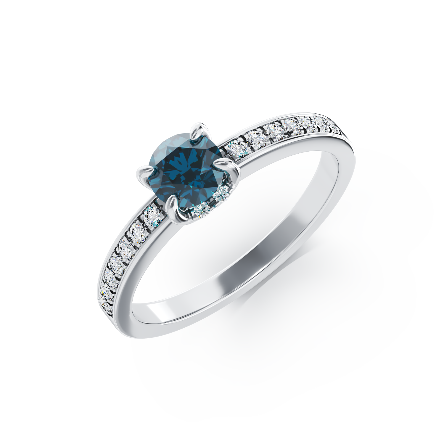 Inele Pentru Femei - Inel de logodna aur alb de 18K cu diamant albastru 0.44ct si diamante de 0.2ct | LoveStyle.ro