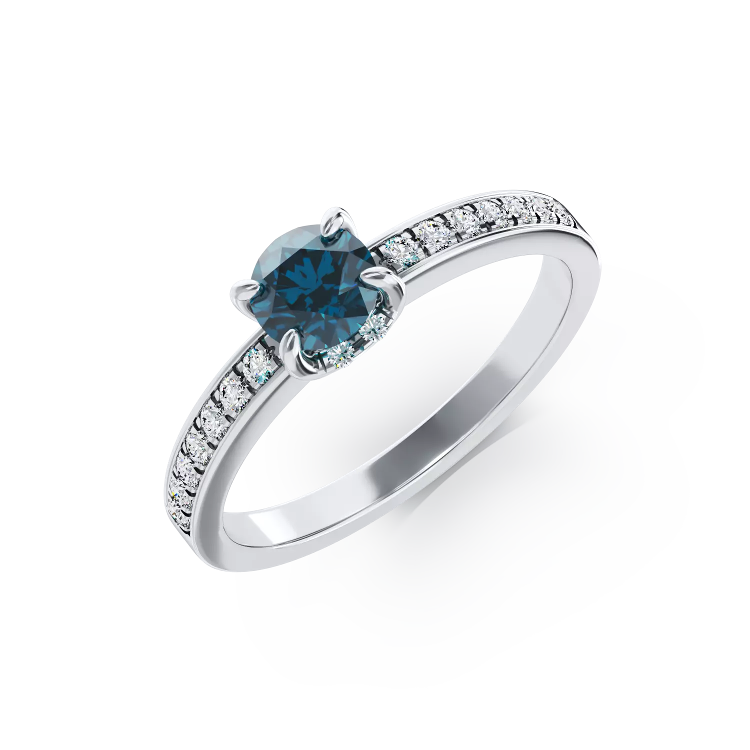 18K white gold engagement ring with 0.44ct blue diamond and 0.2ct diamonds