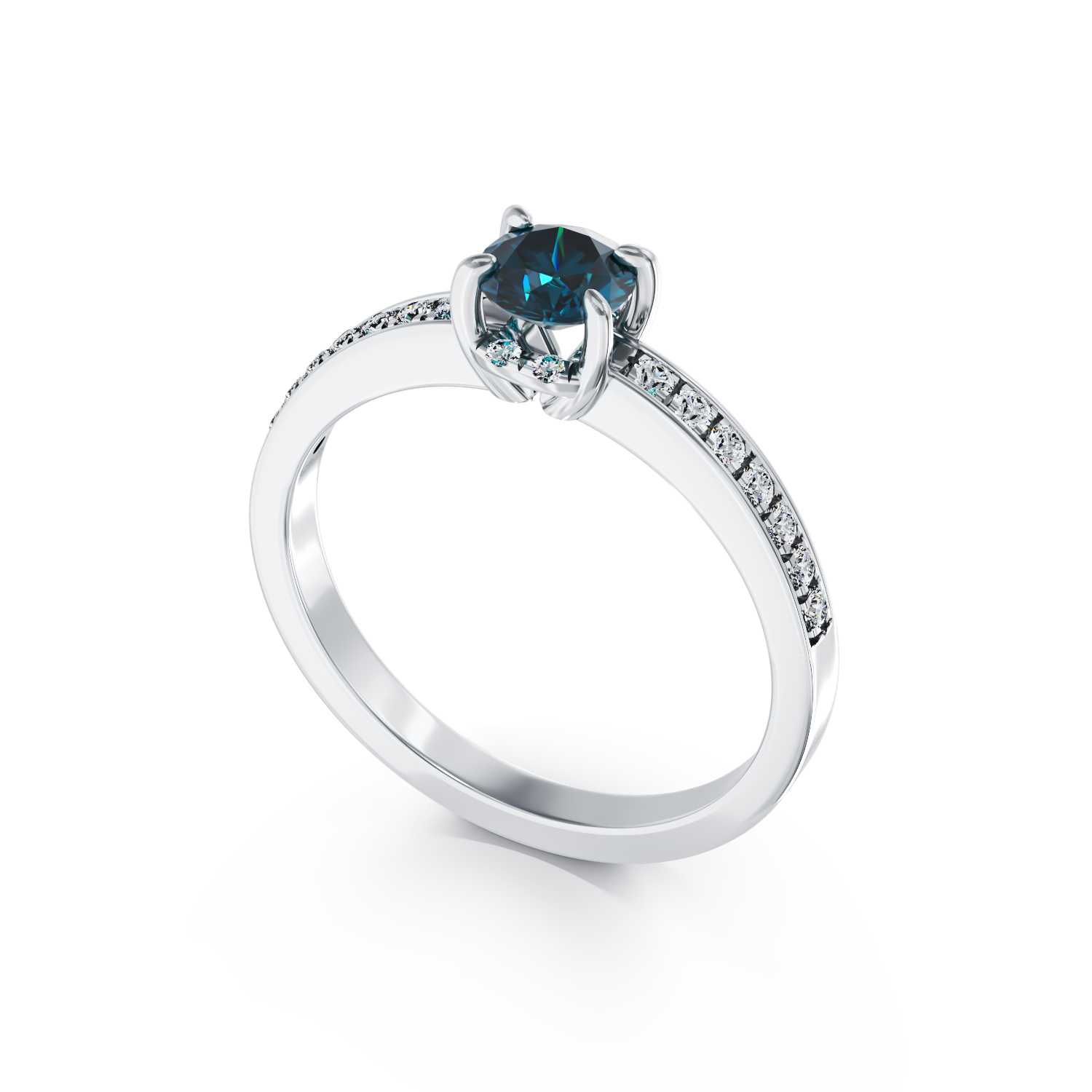 Poze Inel de logodna din aur alb de 18K cu diamant albastru de 0.44ct si diamante de 0.2ct