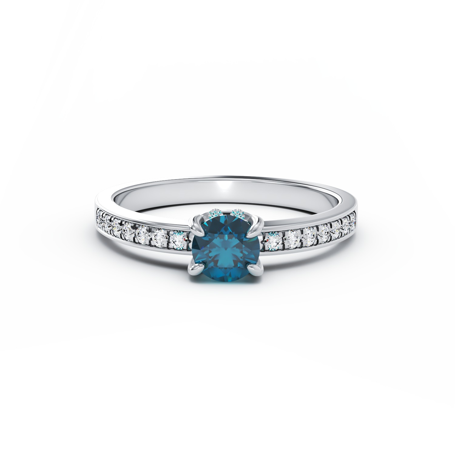 Inel de logodna din aur alb de 18K cu diamant albastru de 0.44ct si diamante de 0.2ct