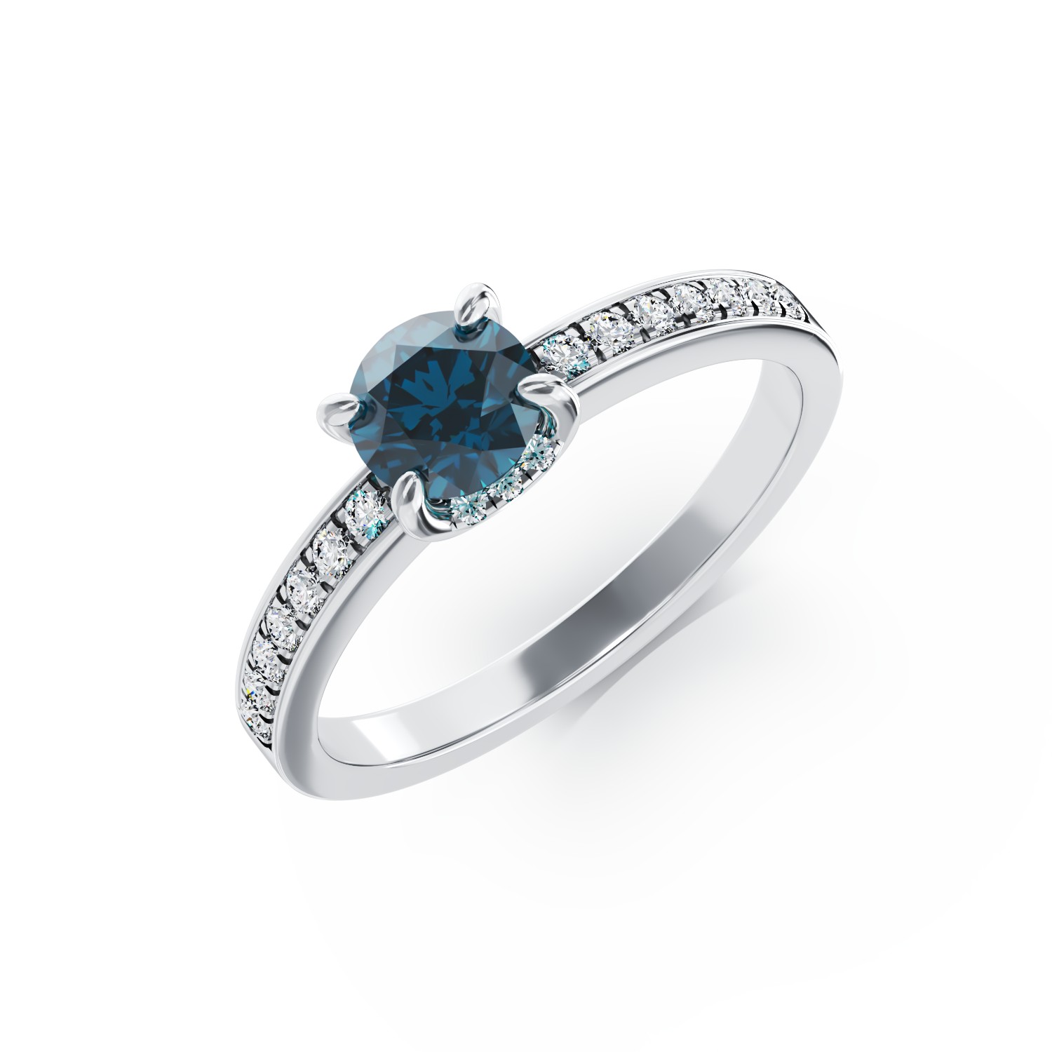 Eljegyzési gyűrű 18K-os fehér aranyból 0,55ct kék gyémánttal és 0,24ct gyémánttal
