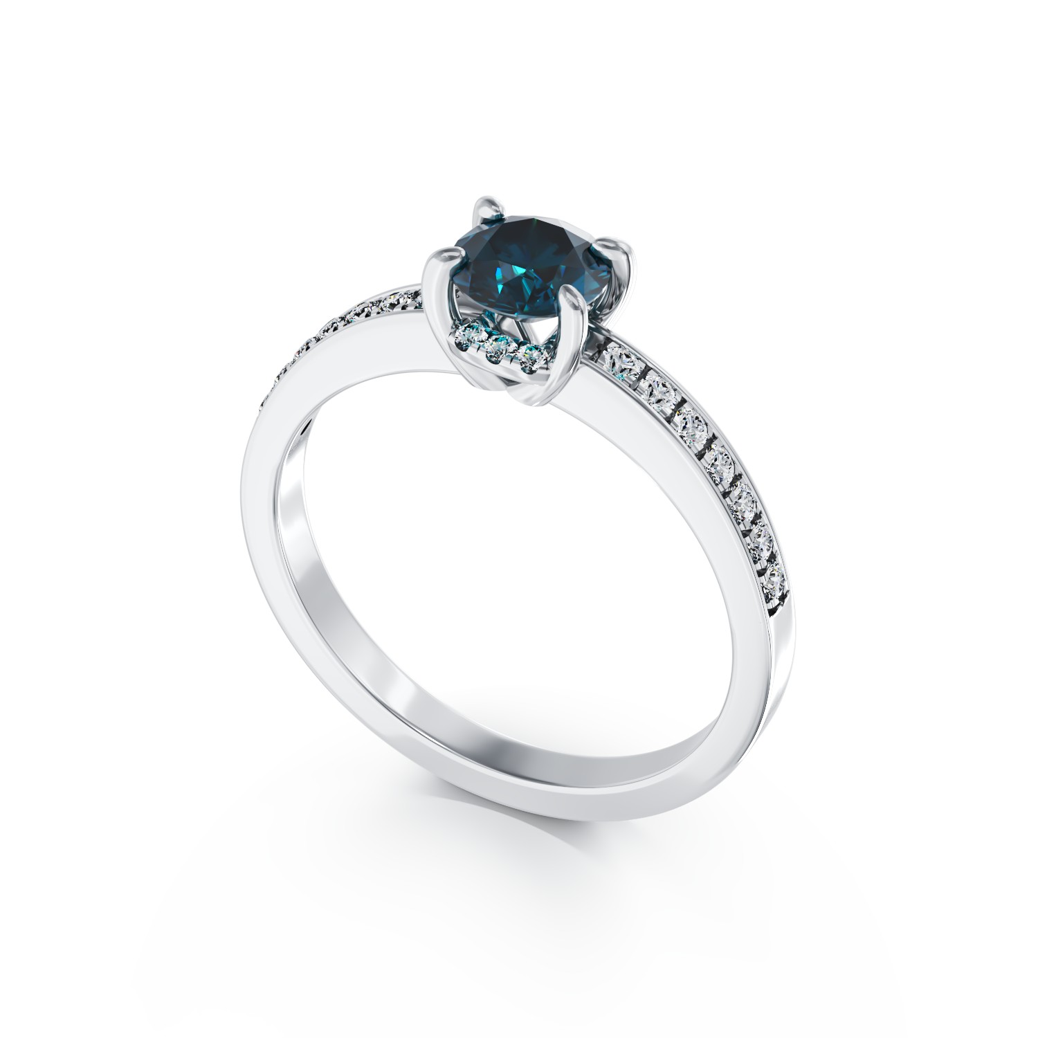 18K white gold engagement ring with blue diamond of 0.55ct and diamonds of 0.27ct