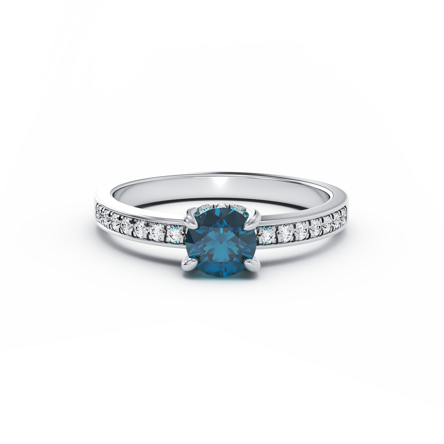 18K бял златен годежен пръстен със син диамант от 0.55ct и диаманти от 0.27ct