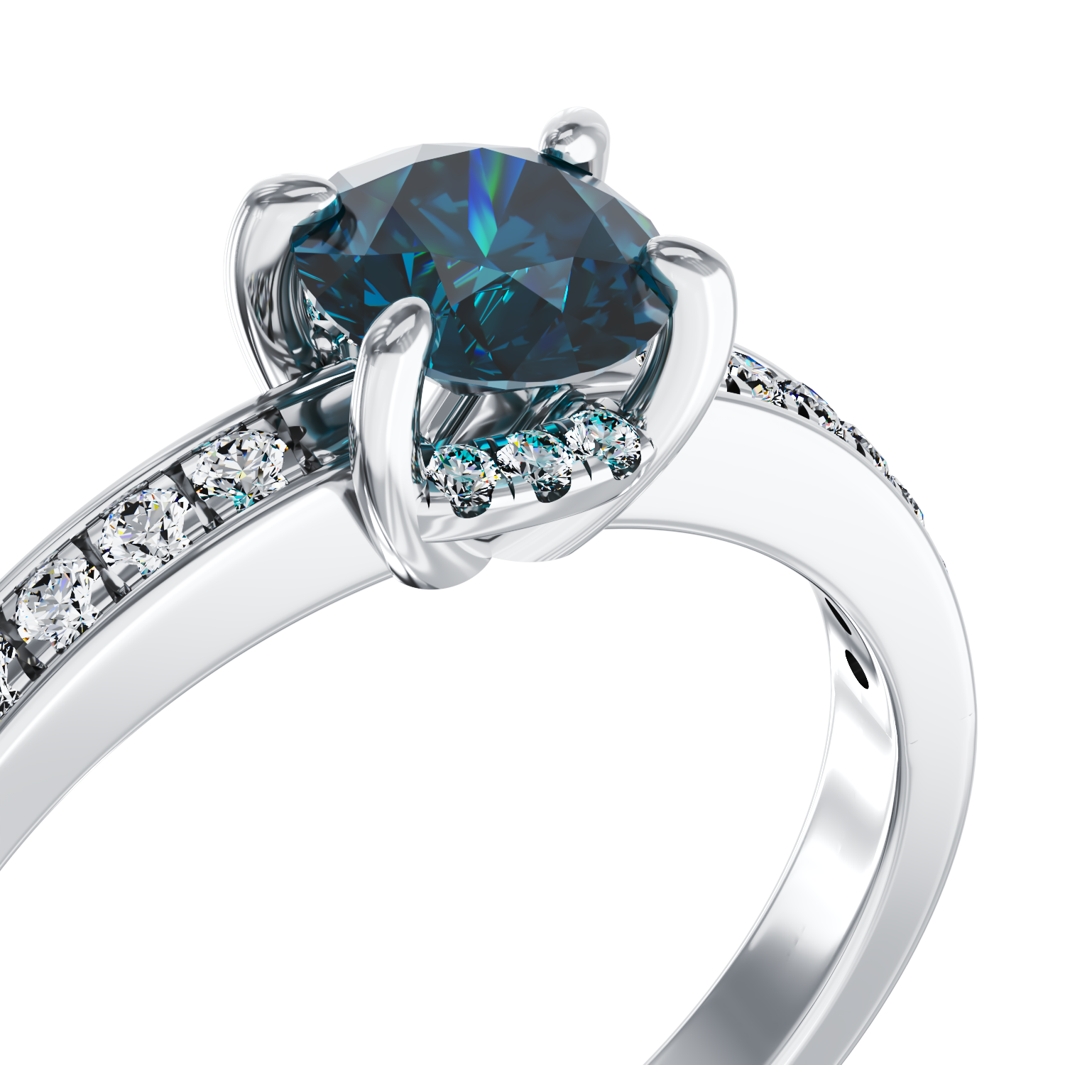 Poze Inel de logodna din aur alb de 18K cu diamant albastru de 0.55ct si diamante de 0.24ct